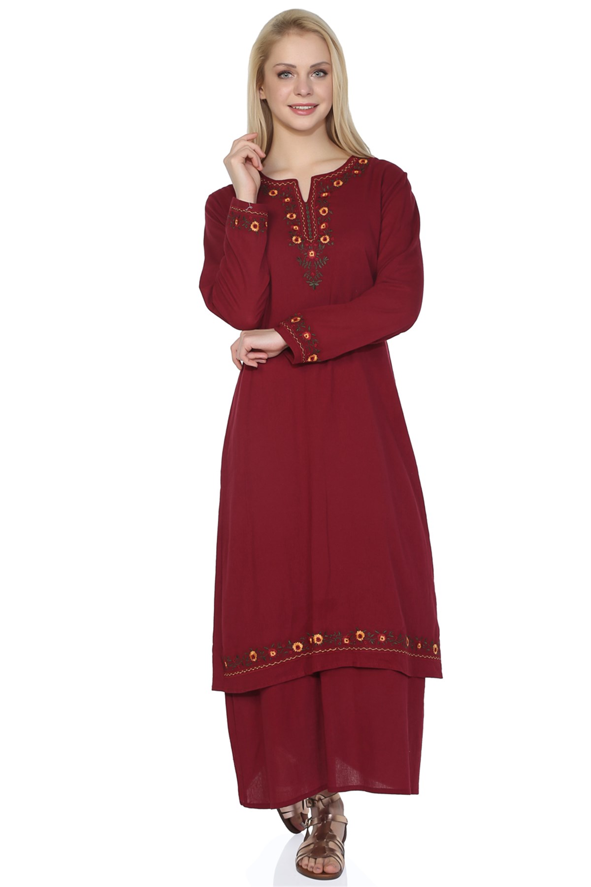 Plus Size Long Sleeve Sibel Dress Bordeaux