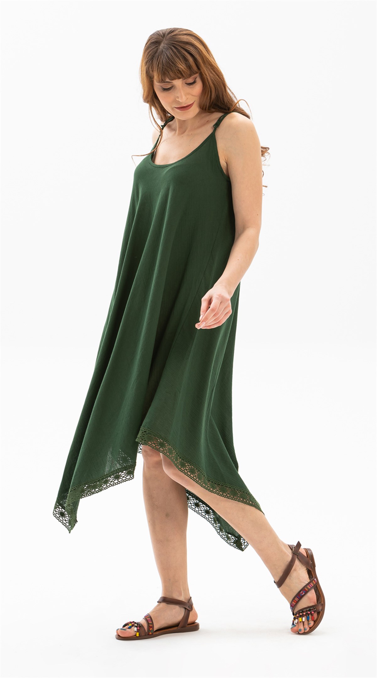 Çağla Şile Bezi Elbise Yeşil