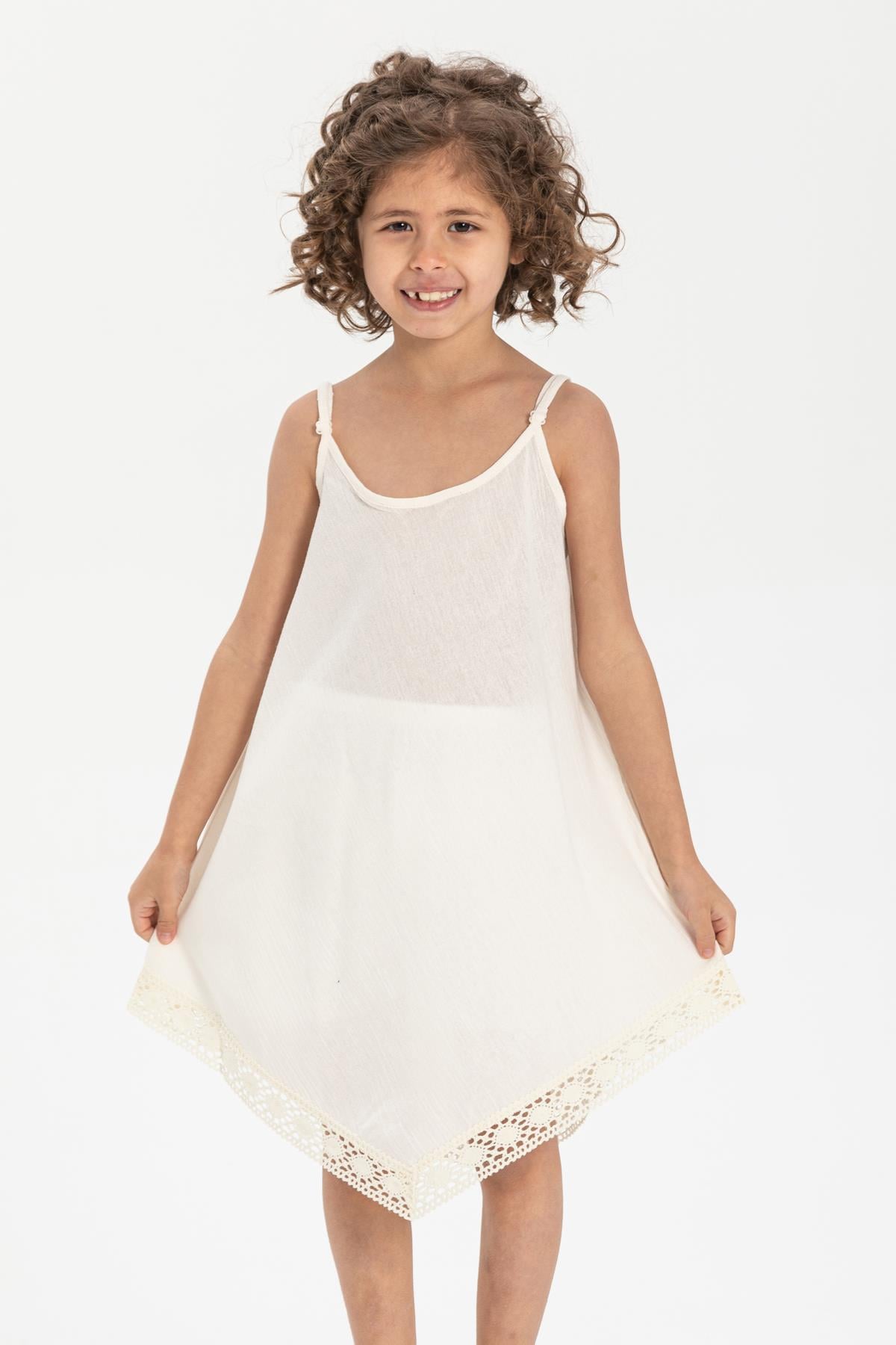 Çağla Sile Fabric Girls Dress Cream