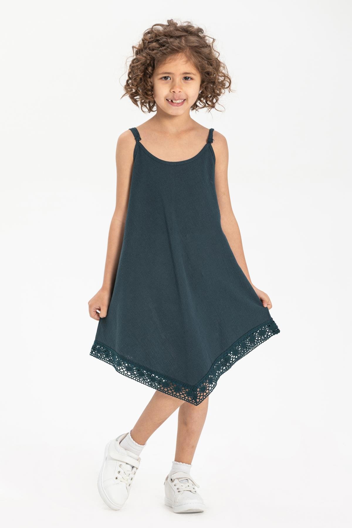 Çağla Şile Bezi Kız Çocuk Elbise Petrol Ptrl