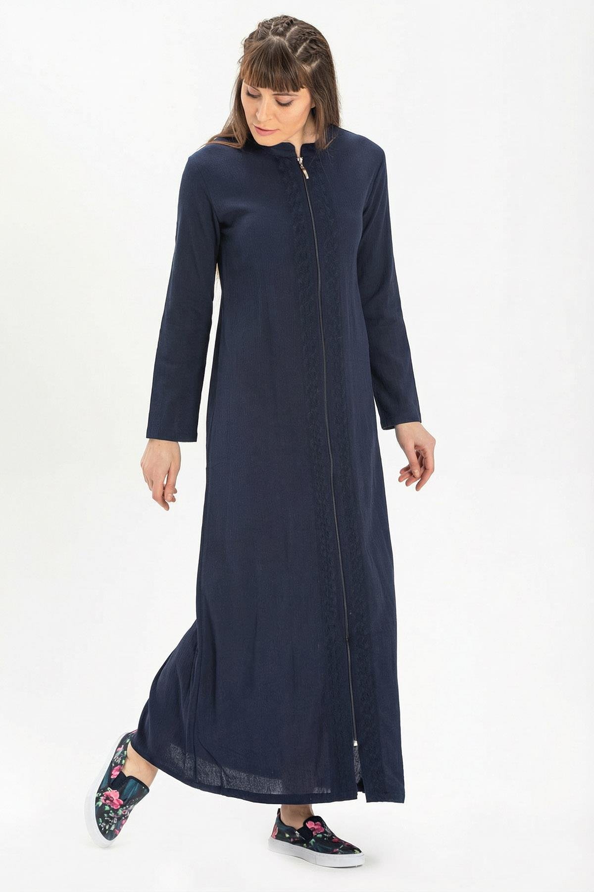 Cemre Sile Fabric Abaya Navy Blue