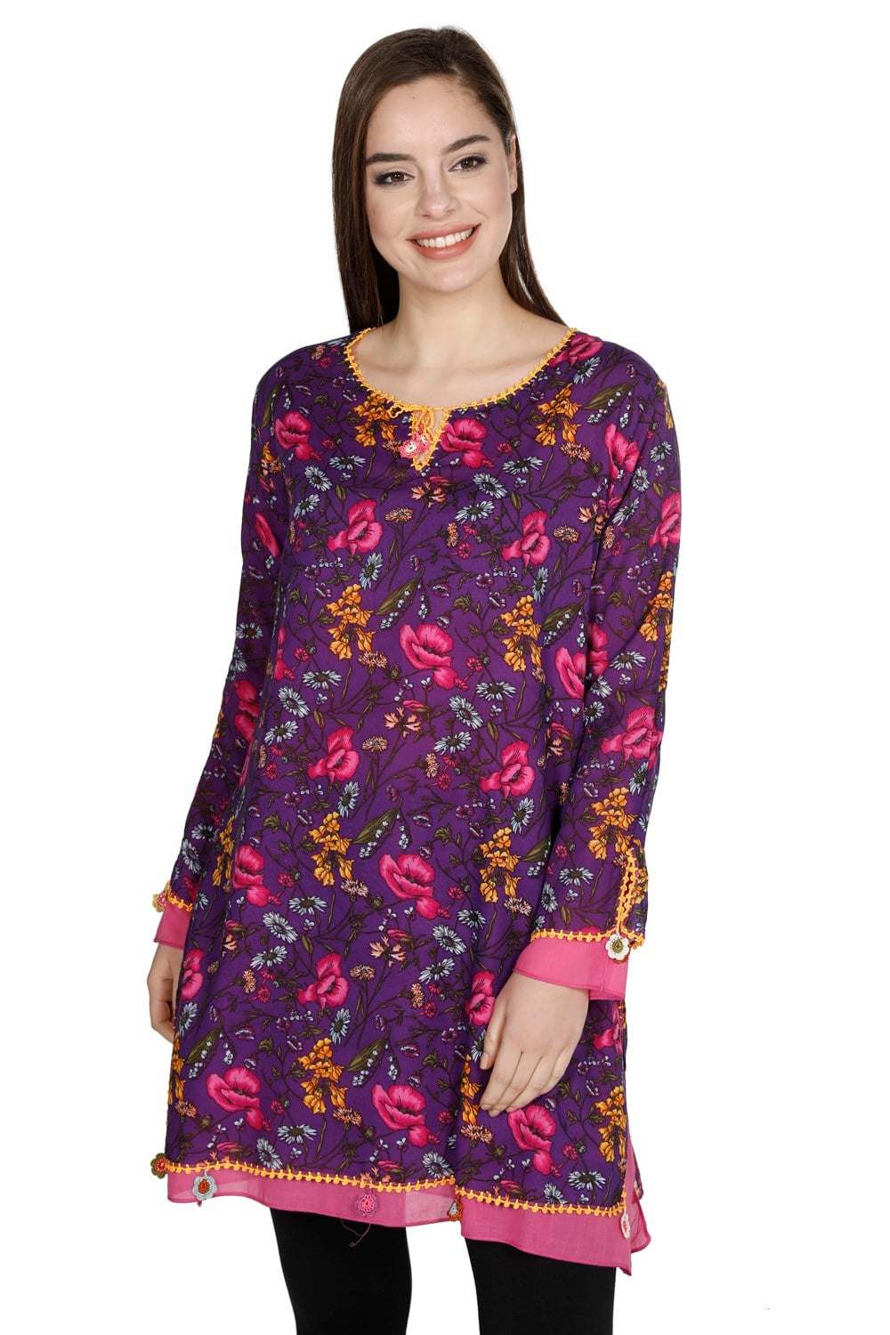 Ceyda Tunik Gelincik Desen Mor
