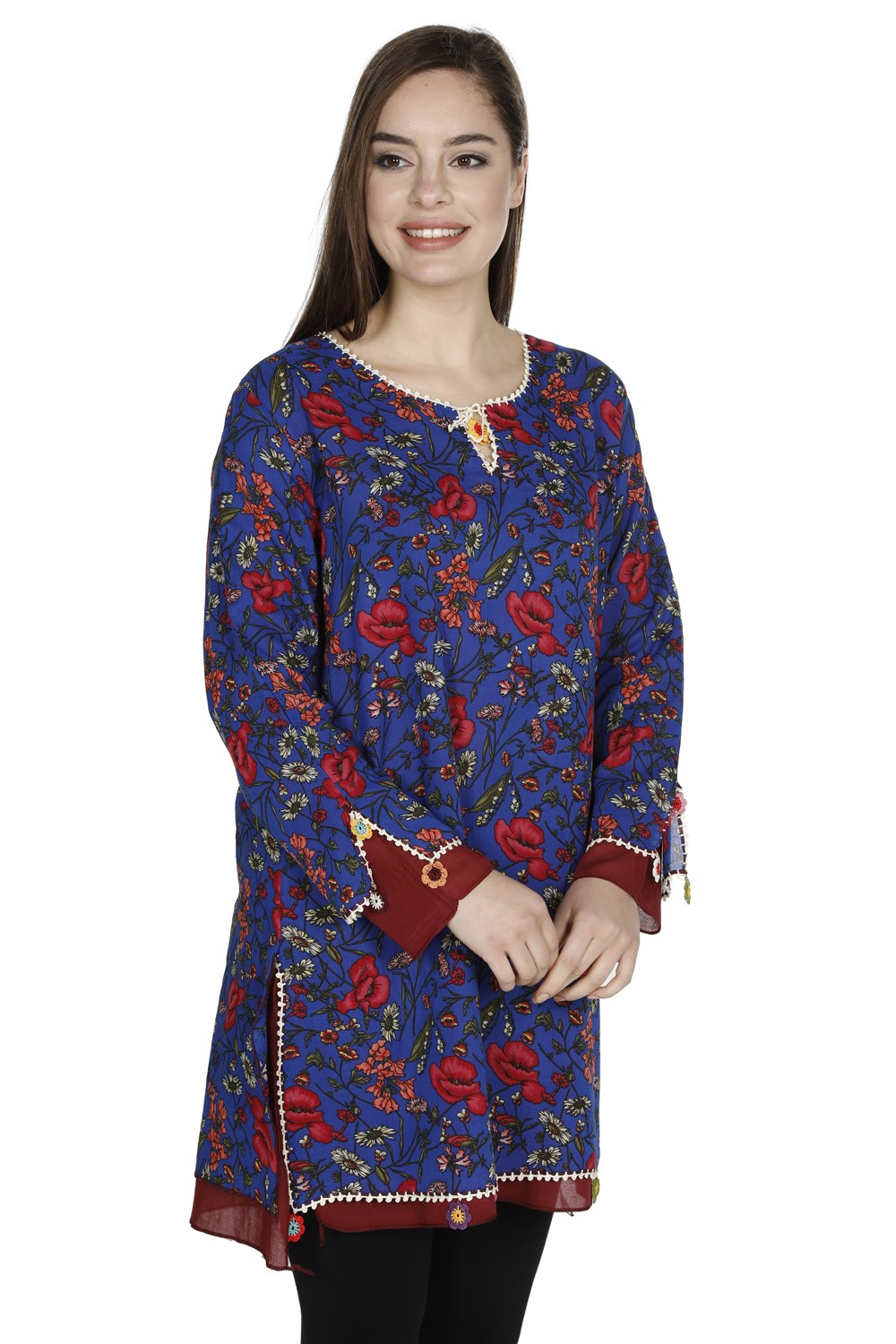 Ceyda Tunik Gelincik Desen Saks