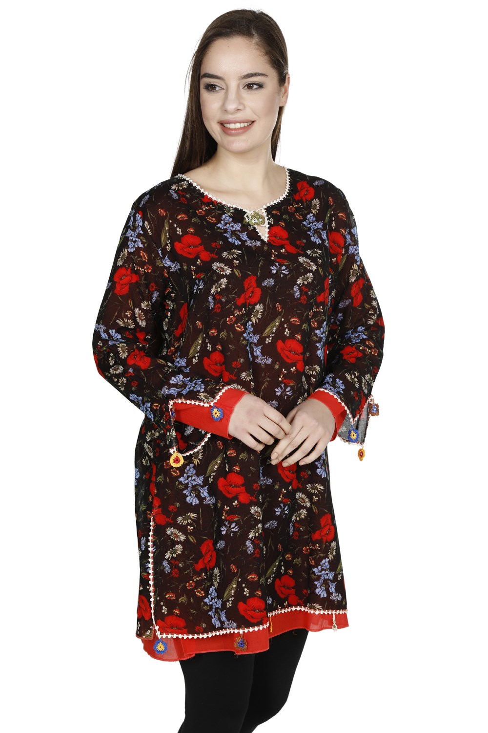 Ceyda Tunik Gelincik Desen Siyah