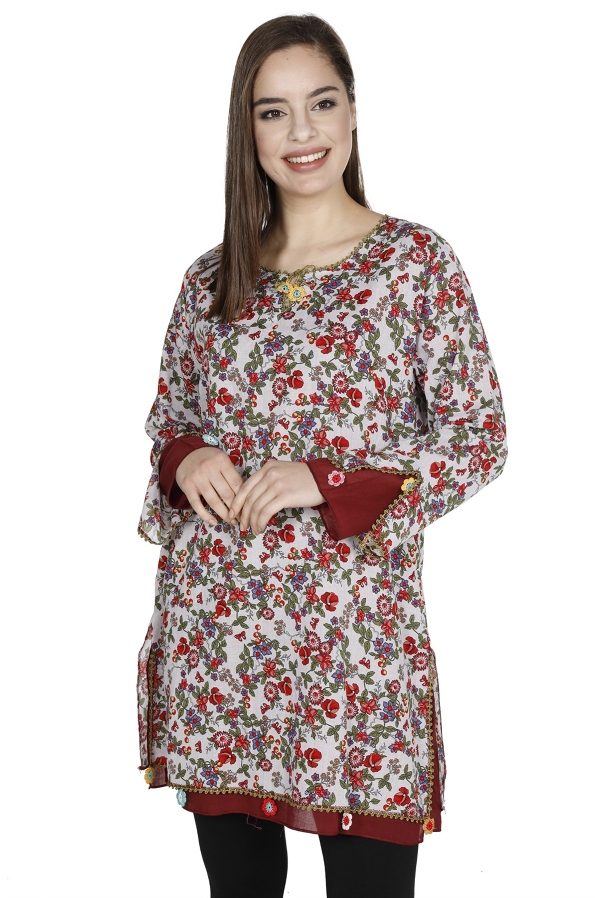 Ceyda Vual Tunik Gelincik Desen Beyaz