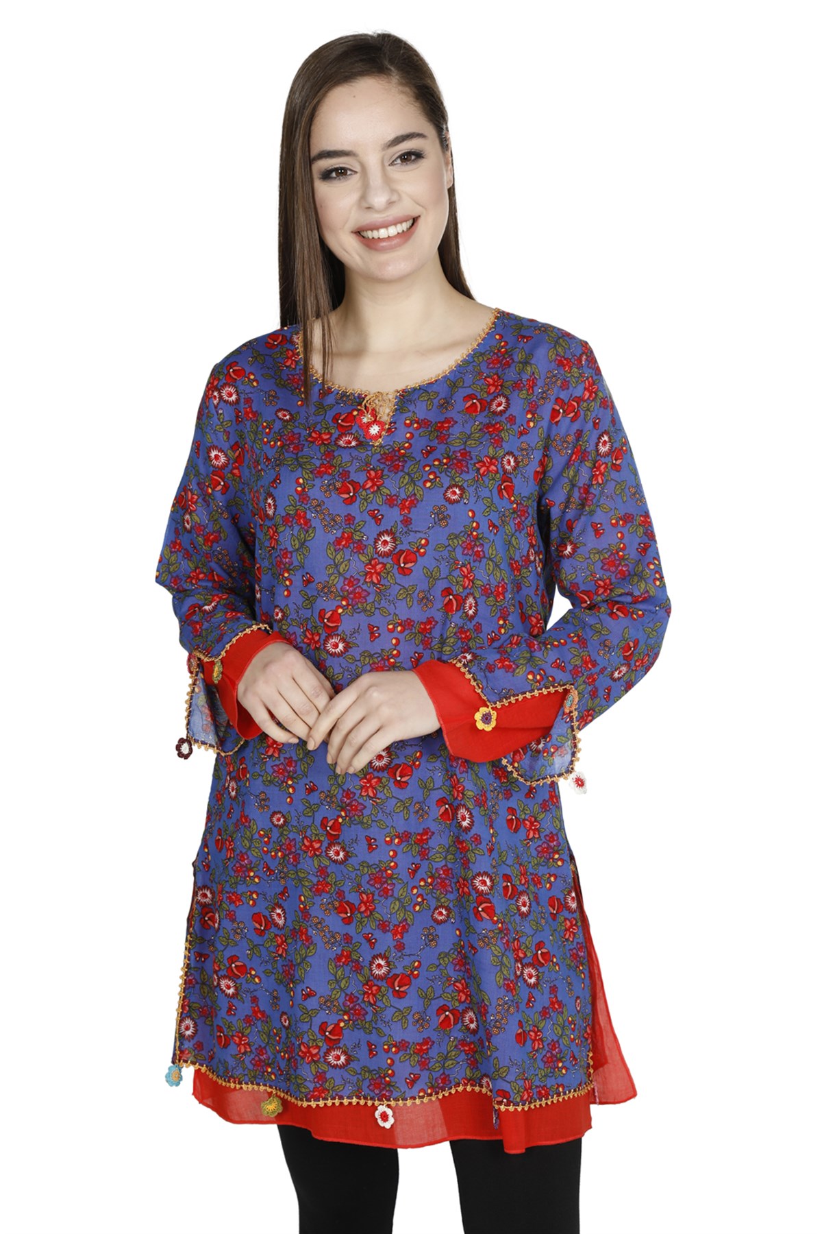 Ceyda Vual Tunik Gelincik Desen Saks