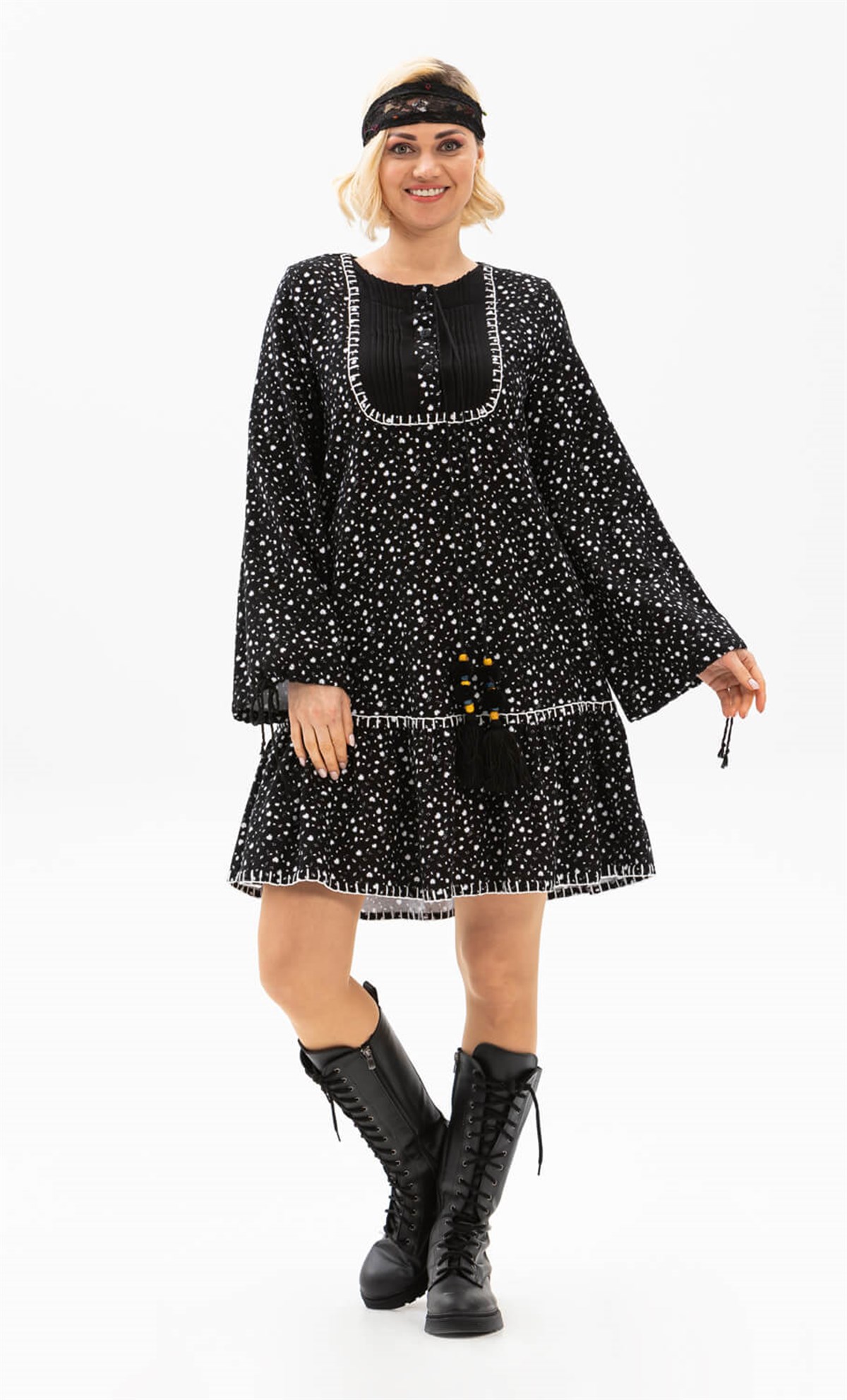 Çiçek Pazen Elbise Beyaz