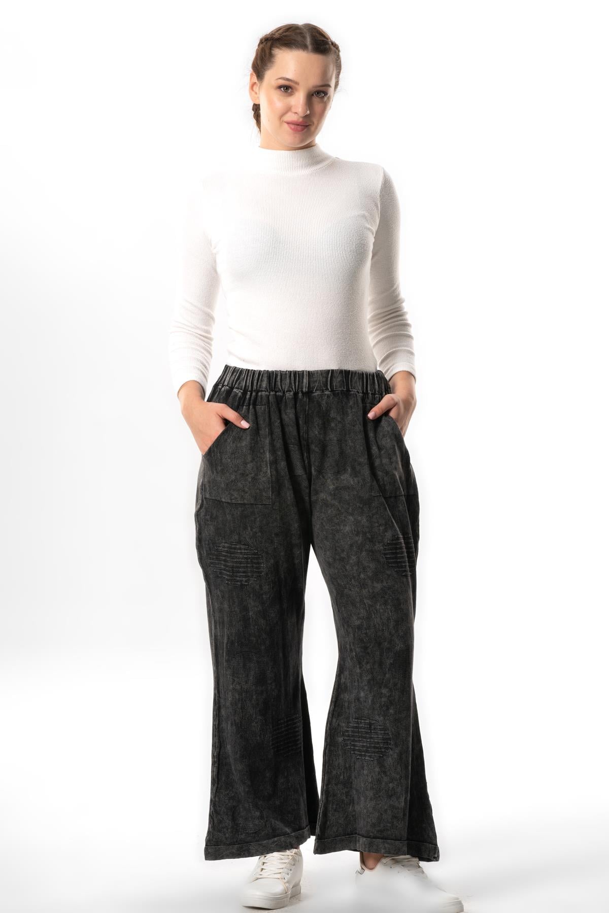 Çisel Double Pocket Fall Winter Elastic Waist Tricot Pants Smoked