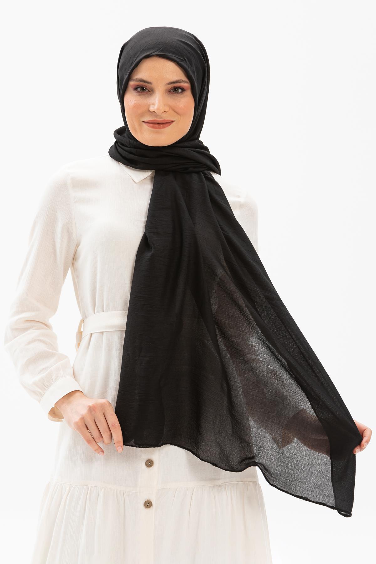 Düz Vual Kumaş Şal Siyah Syh
