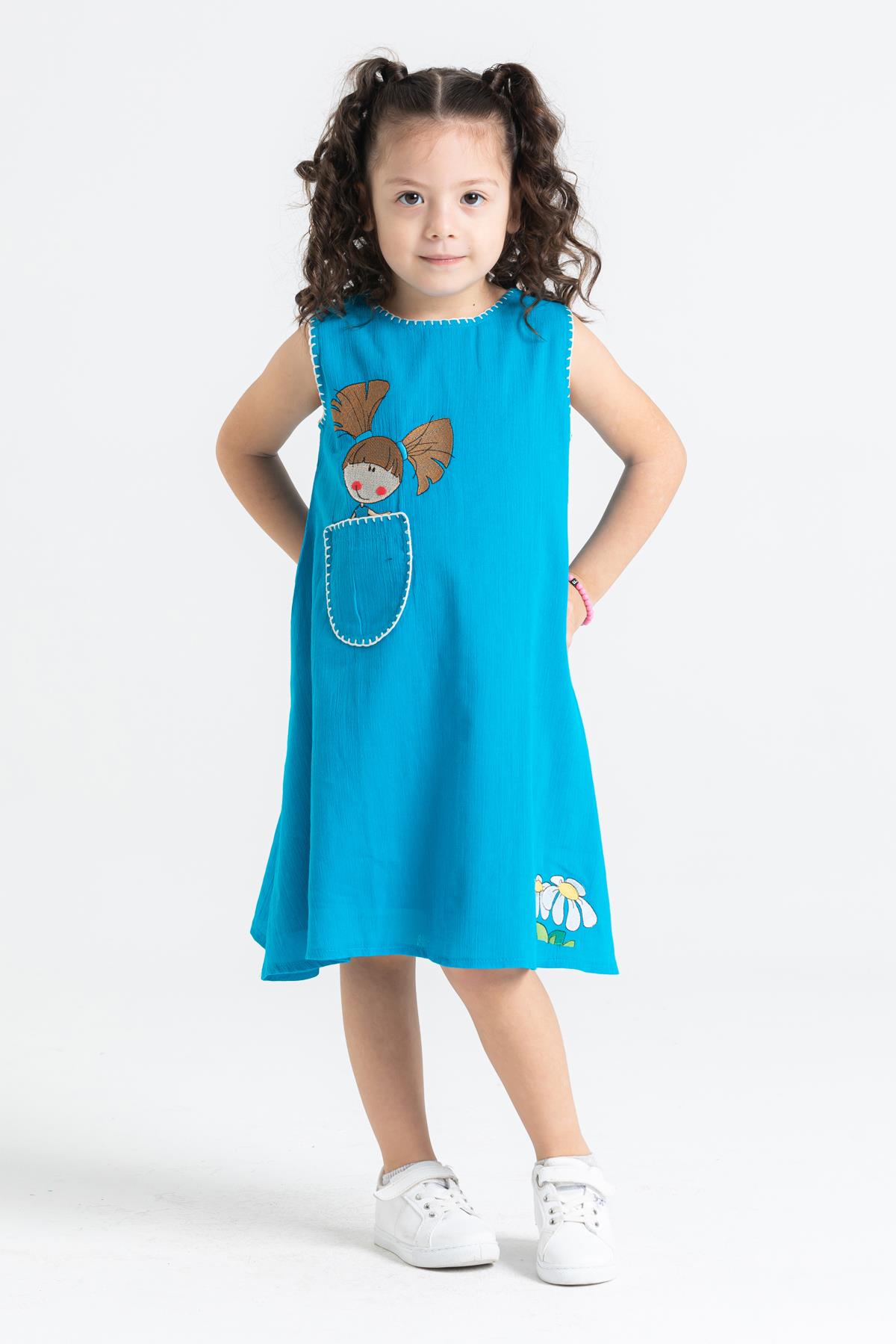 Ece Sile Fabric Girls Dress Turquoise