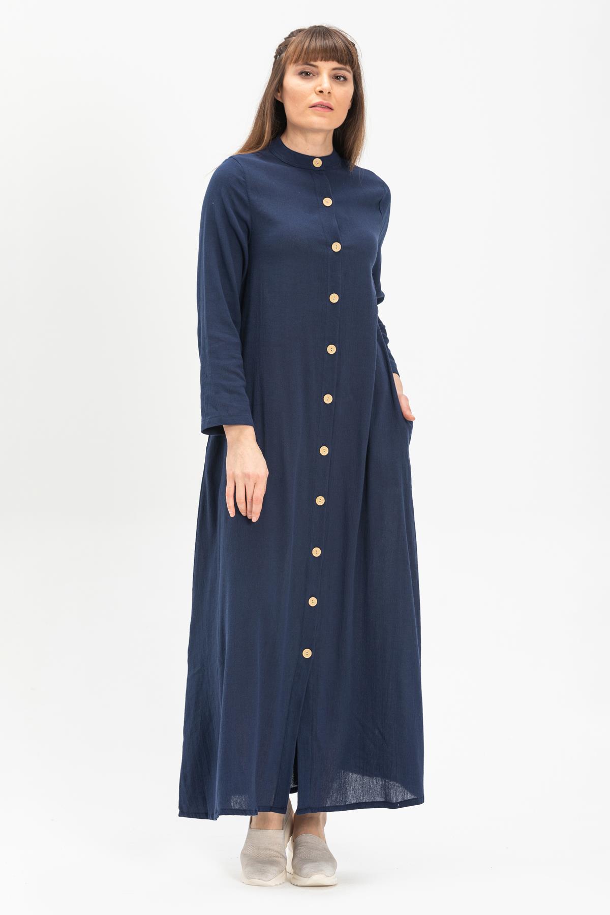 Esen Sile Fabric Abaya Navy Blue