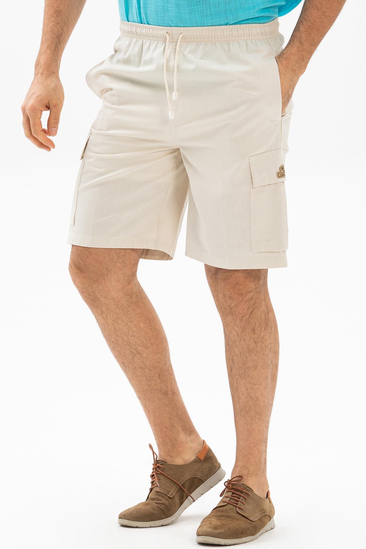 Gabardin Lastikli Erkek Şort Krem Krm