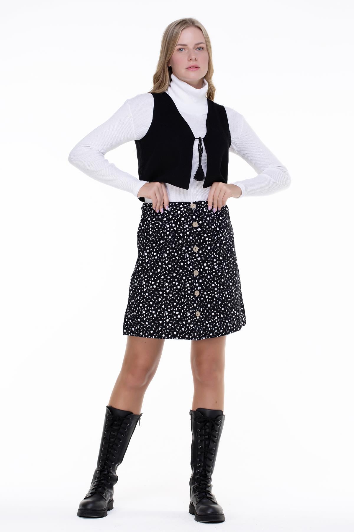 Hande Flannel Skirt Crispy Pattern White