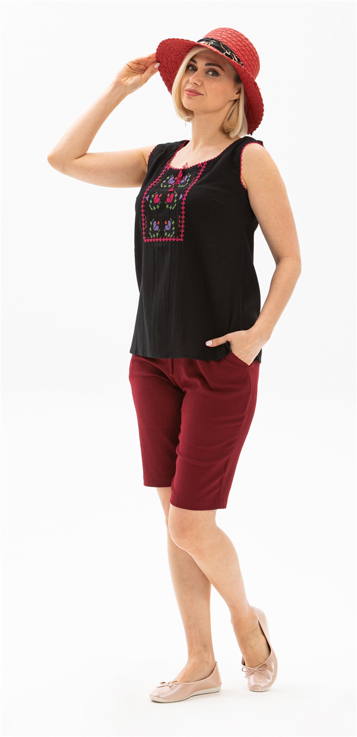 İşlemeli Şile Bezi Atlet Siyah