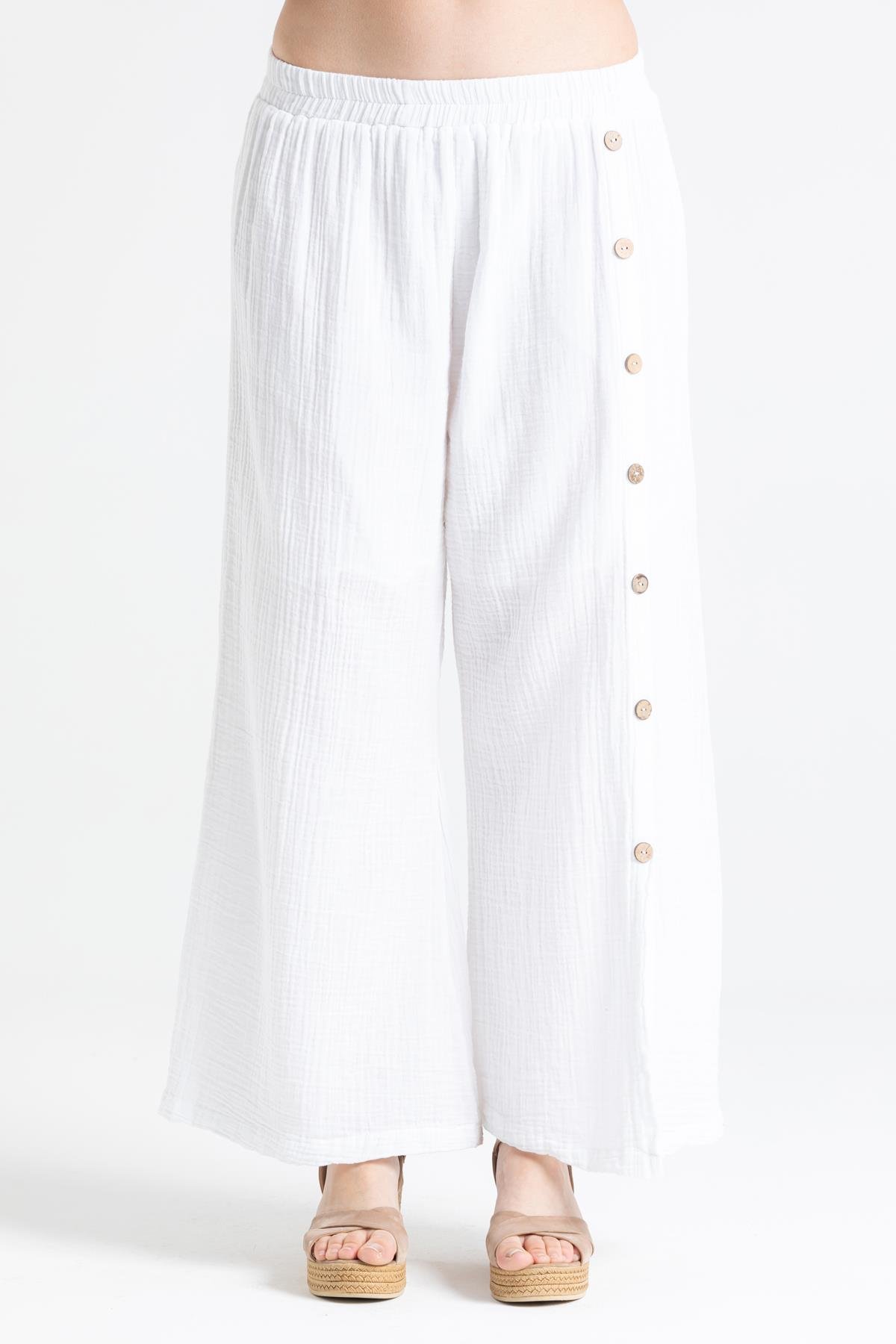 İzel Müslin Yırtmaçlı Pantolon Beyaz Byz