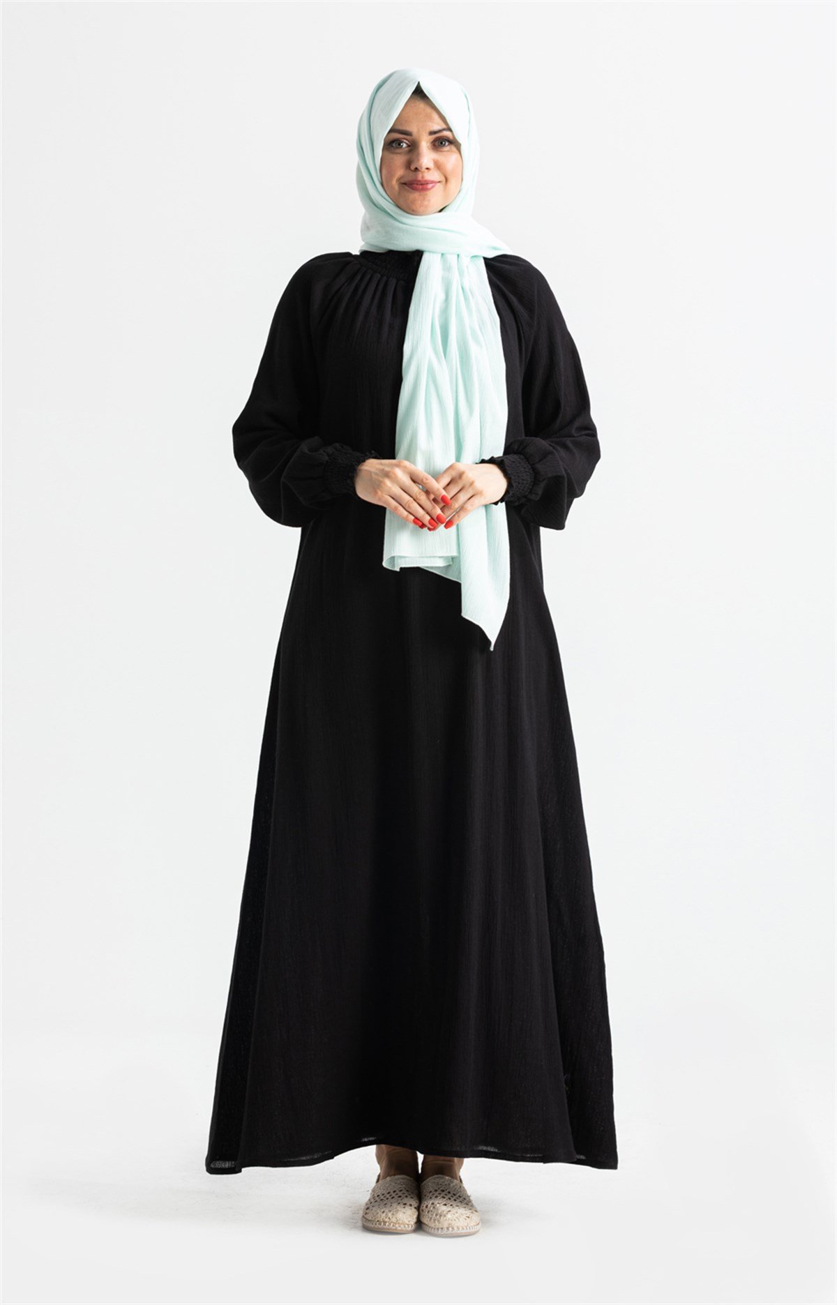 Kadın Şile Bezi %100 Pamuk Namaz Elbisesi Tek Parça Kolay Boydan Giyilen  Kolu ve Yakası Lastikli Siyah | silemoda.com