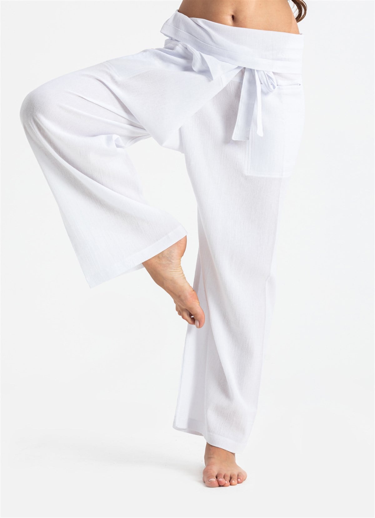 Women Sile Fabric Thai Fisherman Pants White