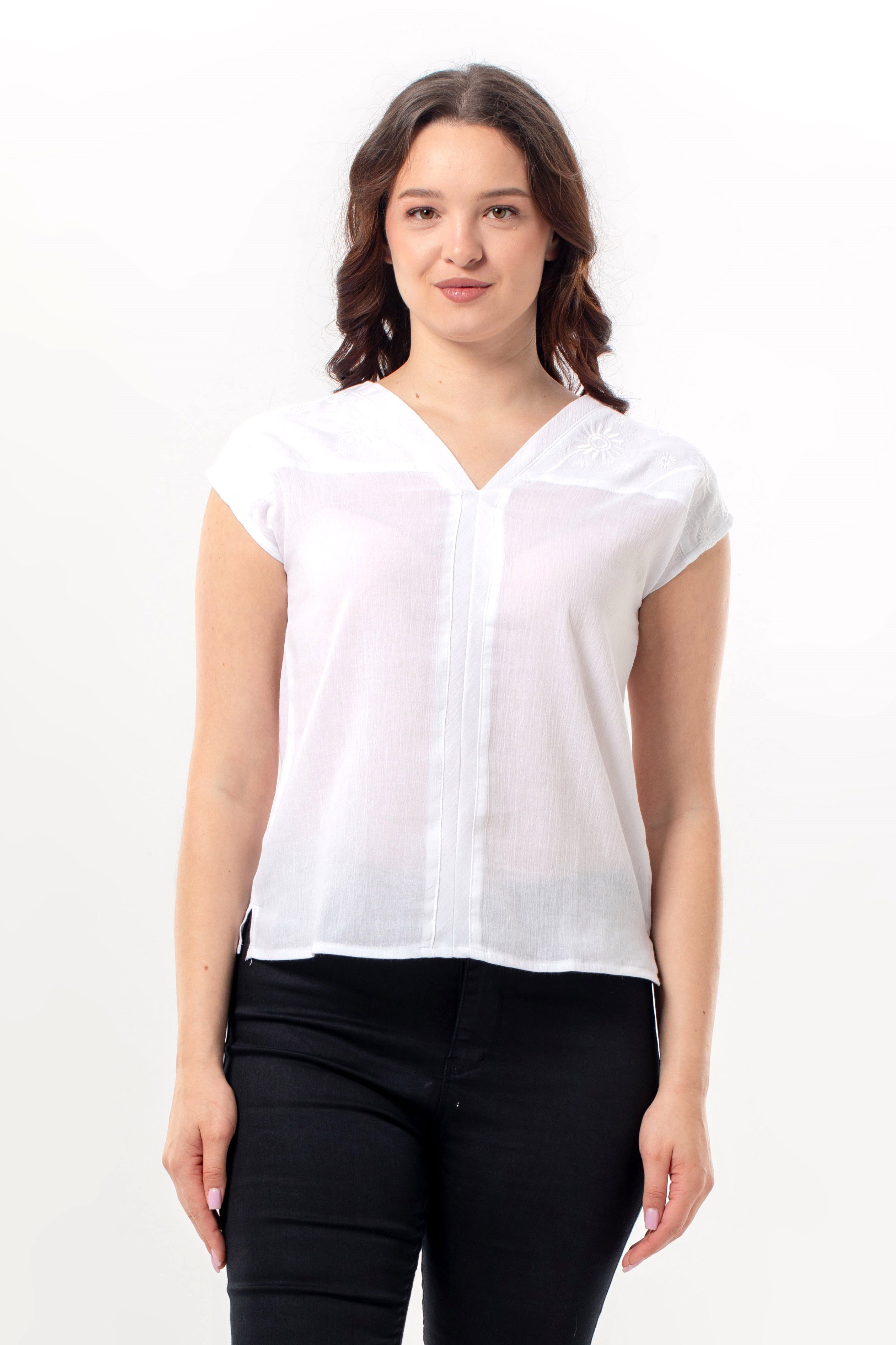 Short Sleeve Gülizar Şile Fabric Summer Embroidered Blouse White