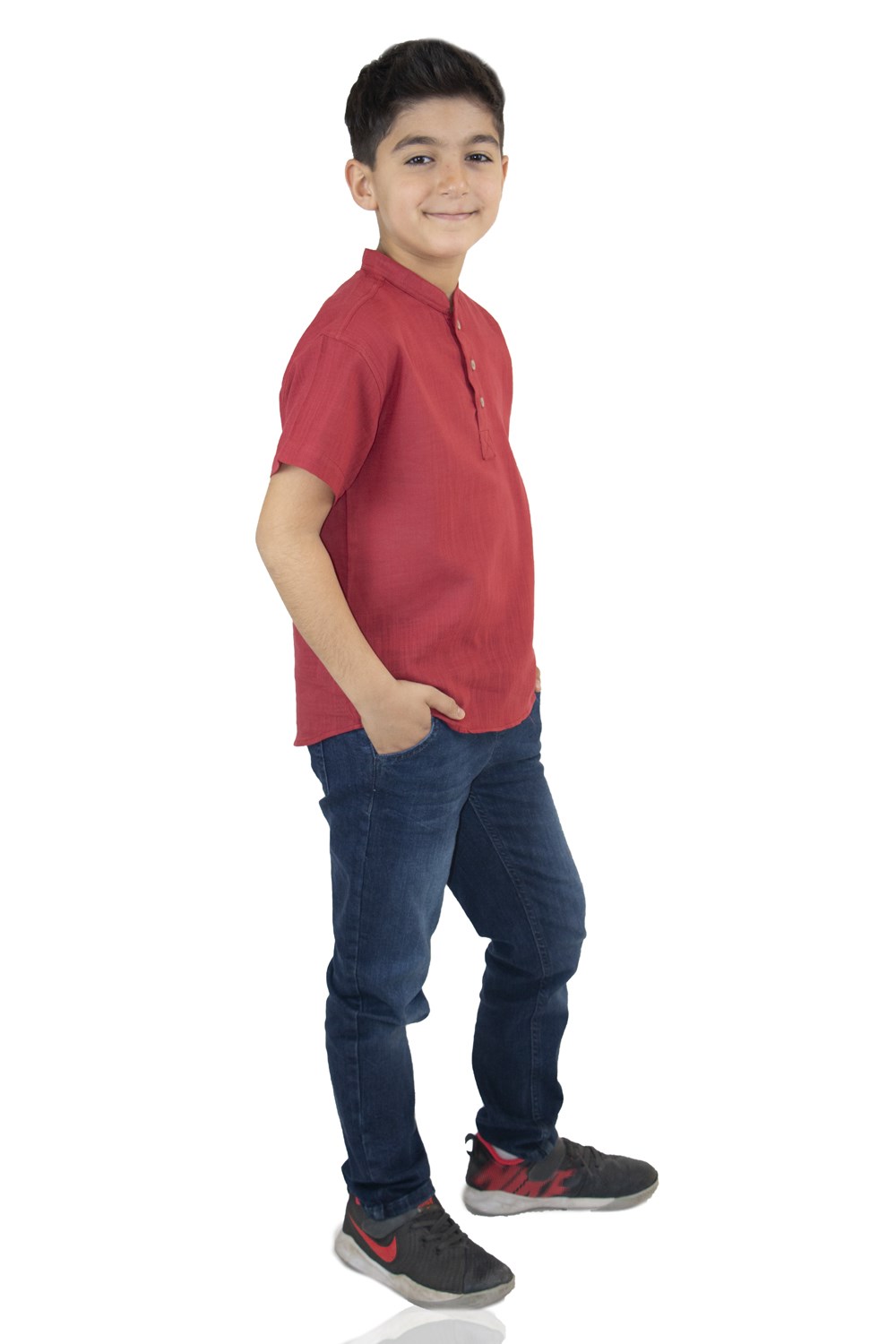 Kısa Kol Bodrum Çocuk T-Shirt Bordo