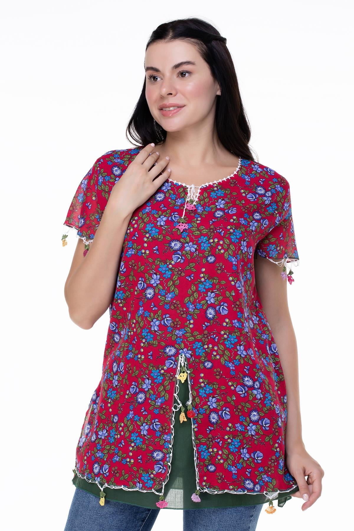 Kısa Kol Ceyda Vual Bluz Kırmızı 6164