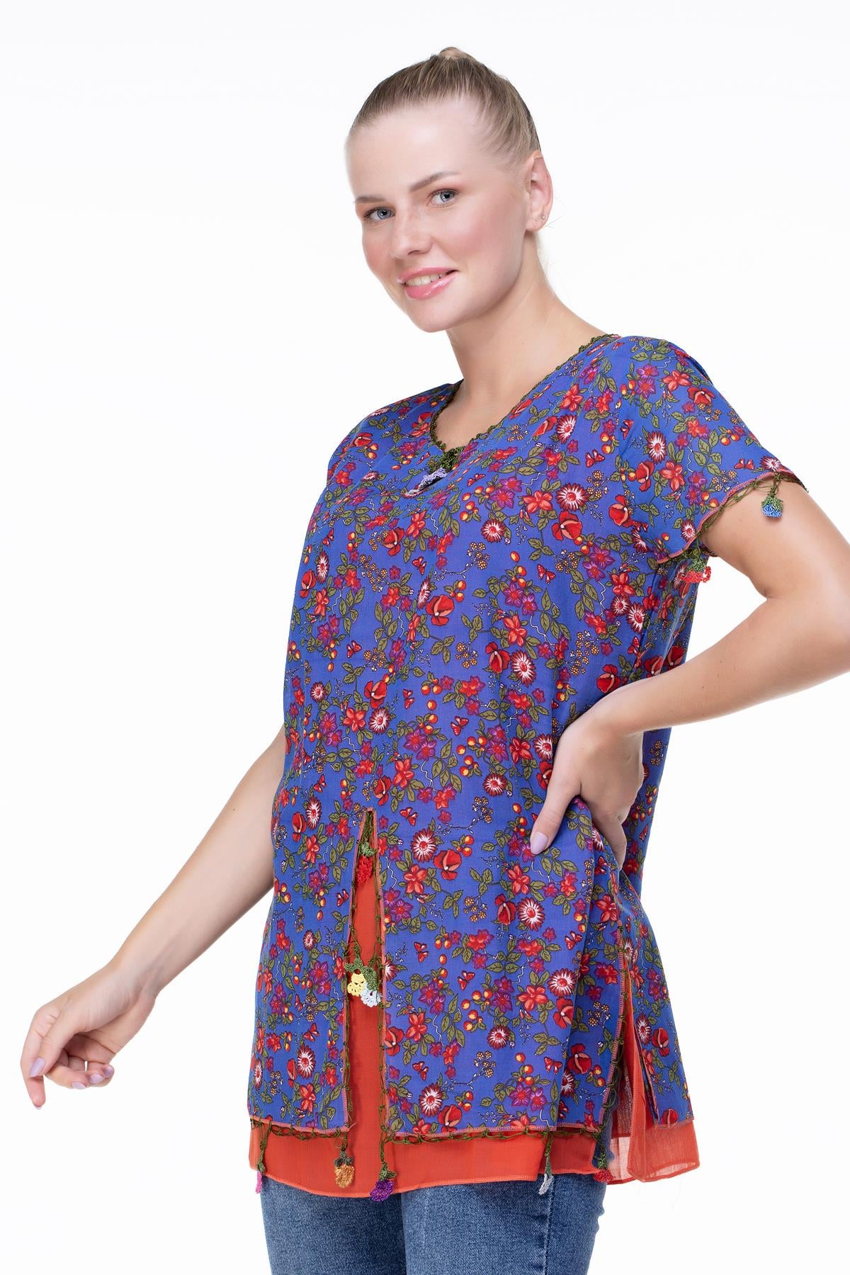 Kısa Kol Ceyda Vual Bluz Saks 6171