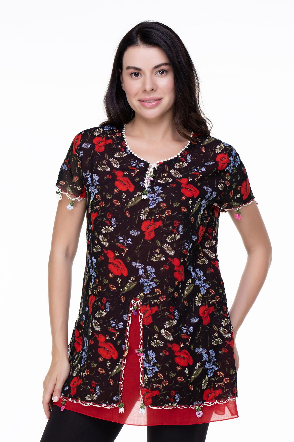 Short Sleeve Ceyda Voile Blouse Black