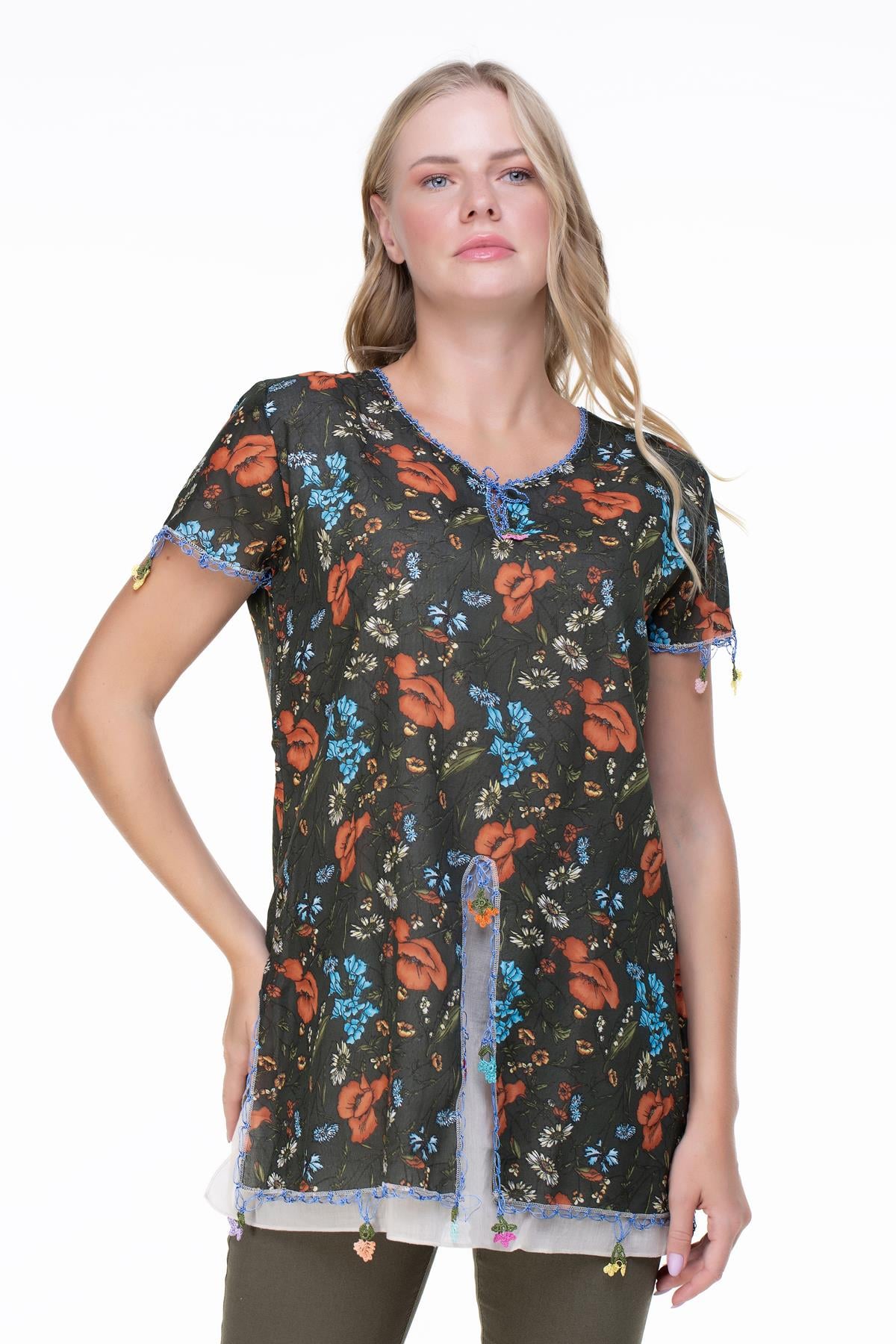 Short Sleeve Ceyda Voile Blouse Green