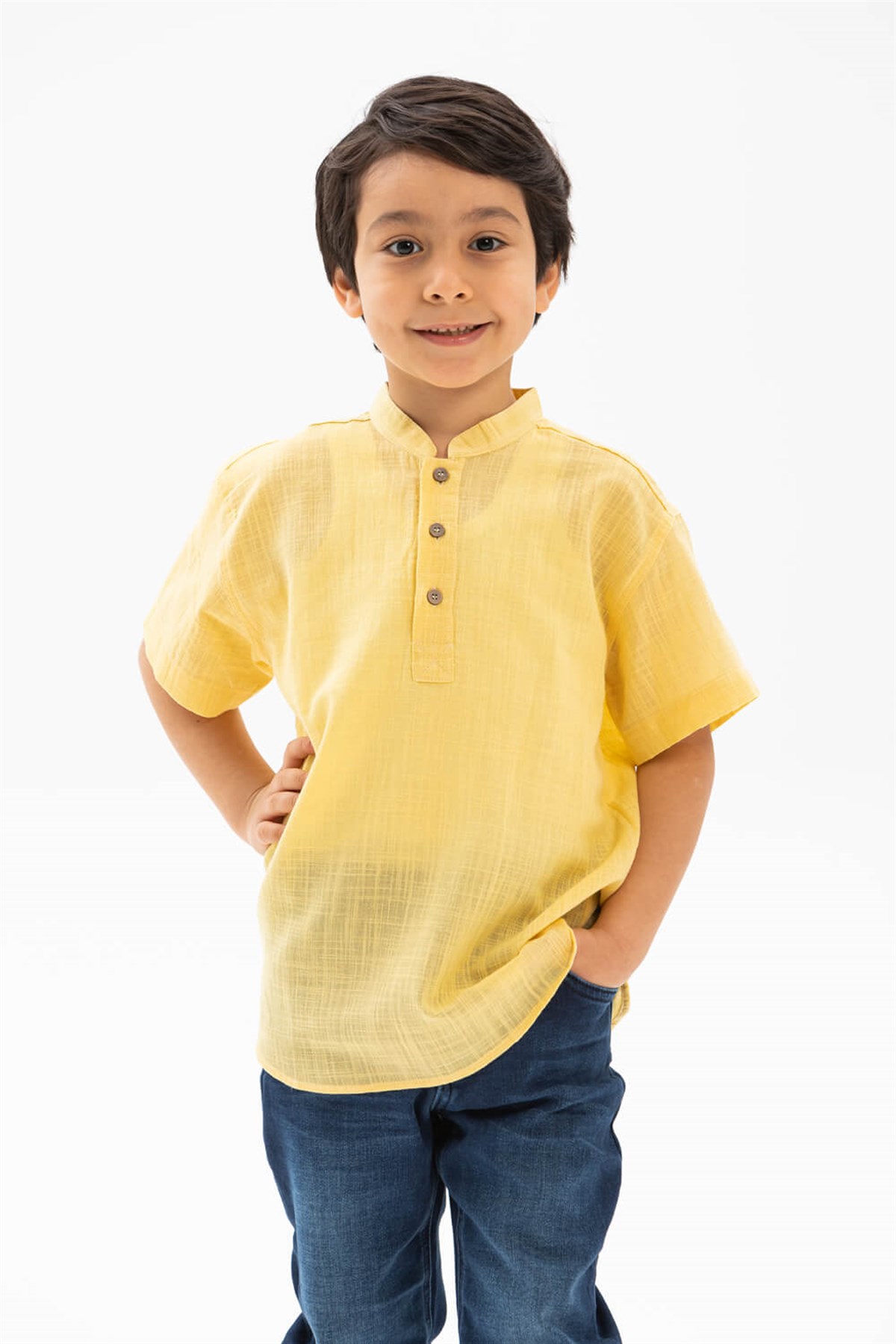 Kısa Kol Şile Bezi Bodrum Erkek Çocuk Tshirt Sarı