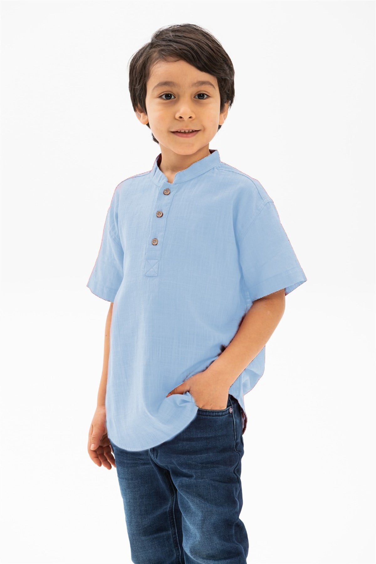 Short Arm Sile Fabric Bodrum Men Kid's TShirt Light Blue