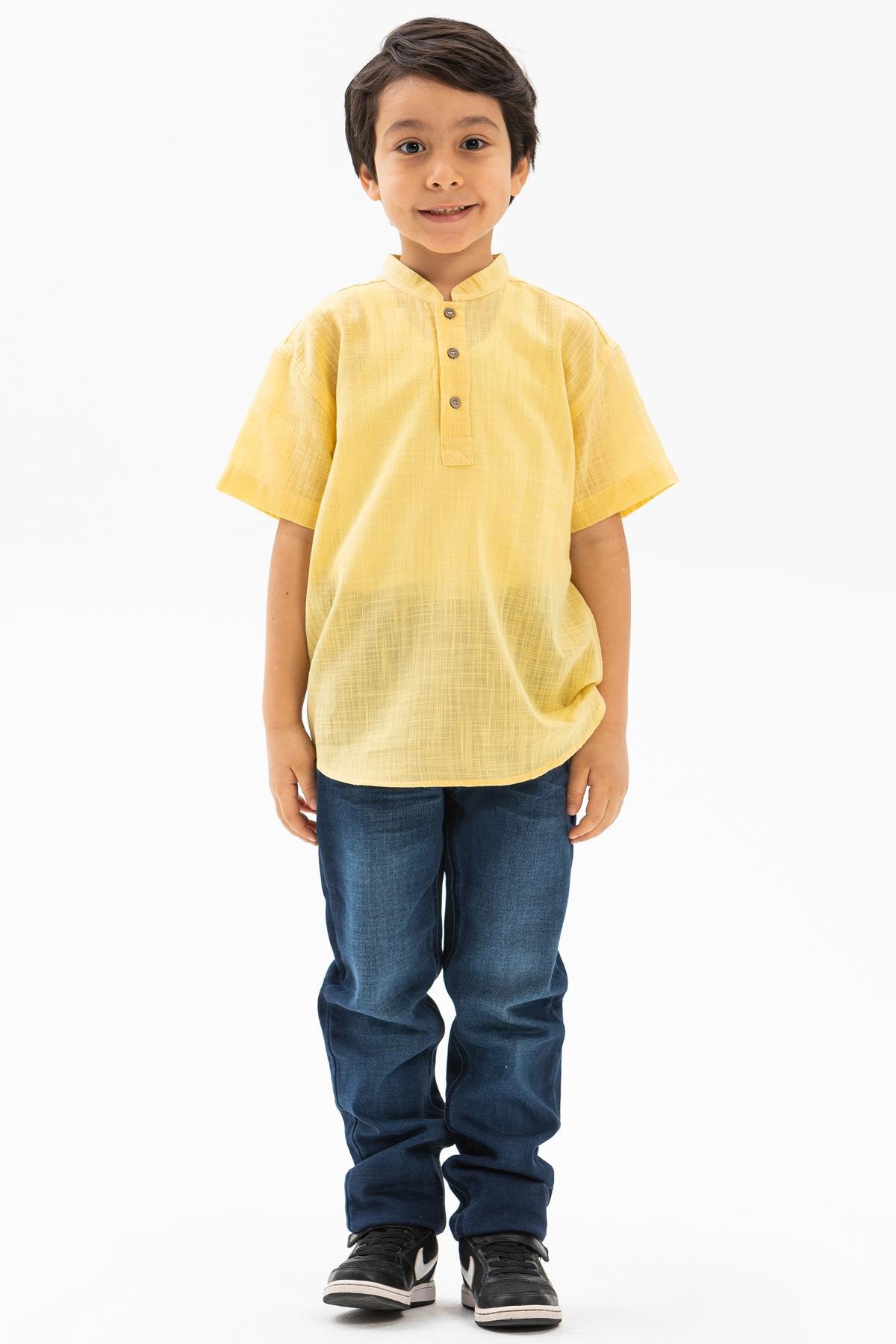 Kısa Kol Şile Bezi Bodrum Erkek Çocuk Tshirt Sarı 3073