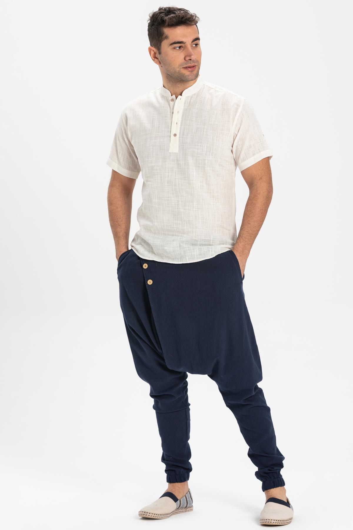 Kısa Kol Şile Bezi Bodrum Erkek T-shirt Krem 3002