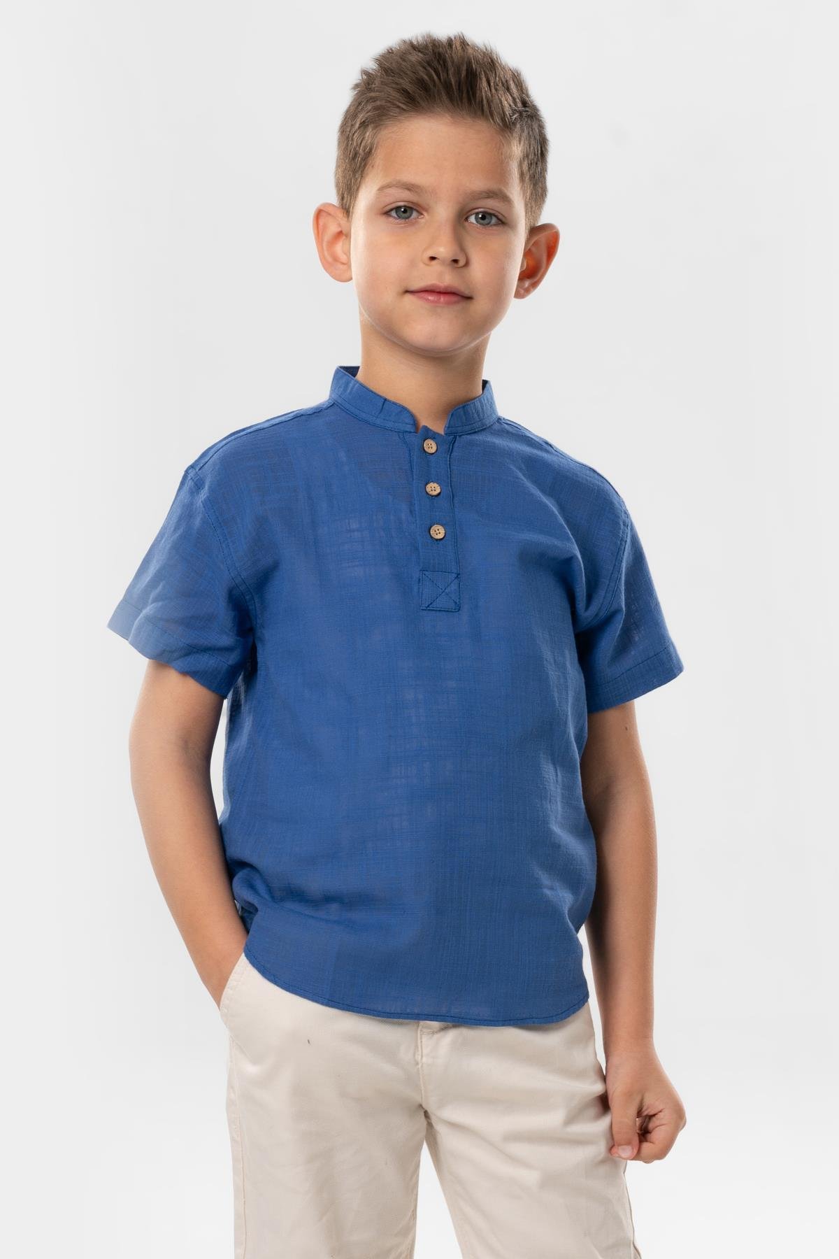 Kısa Kol Şile Bezi Bodrum Yazlık Erkek Çocuk Tshirt Saks 3050