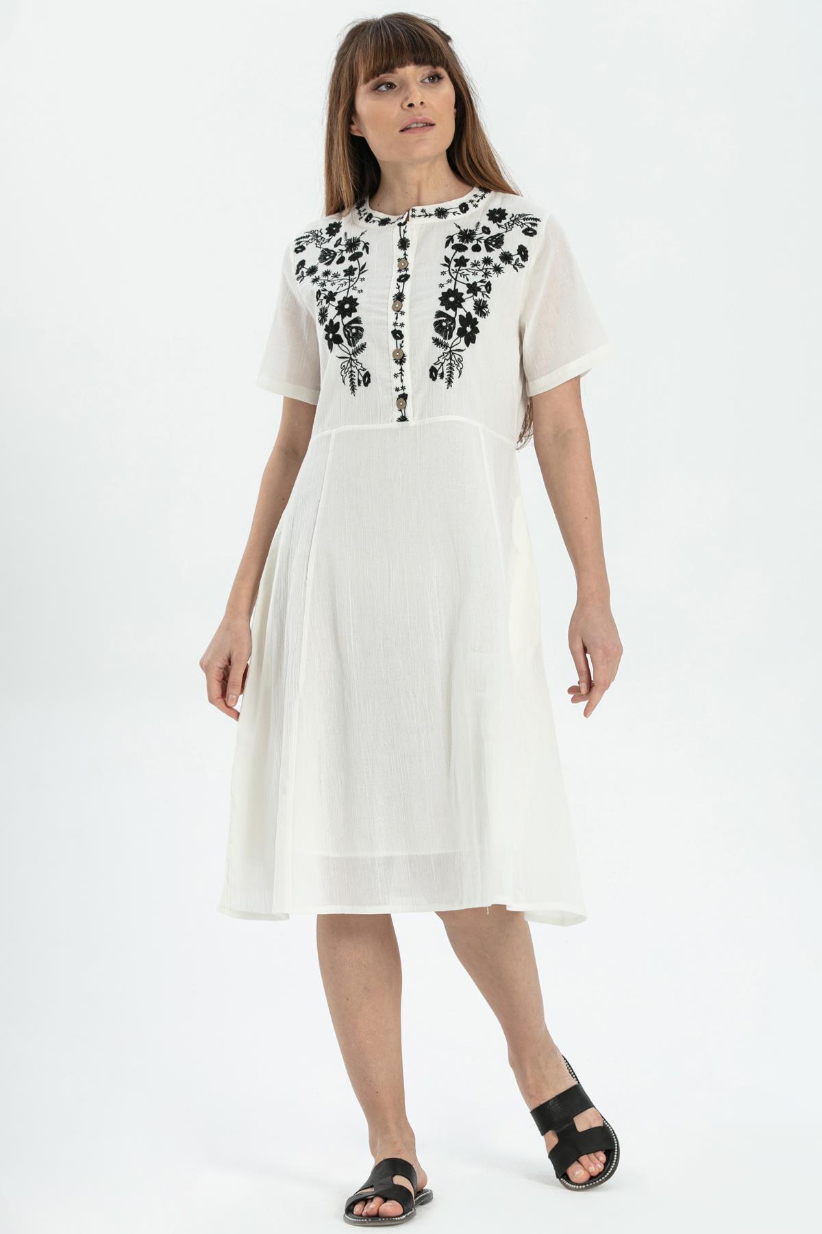 Short Sleeve Sile Fabric Demet Short Dress Cream