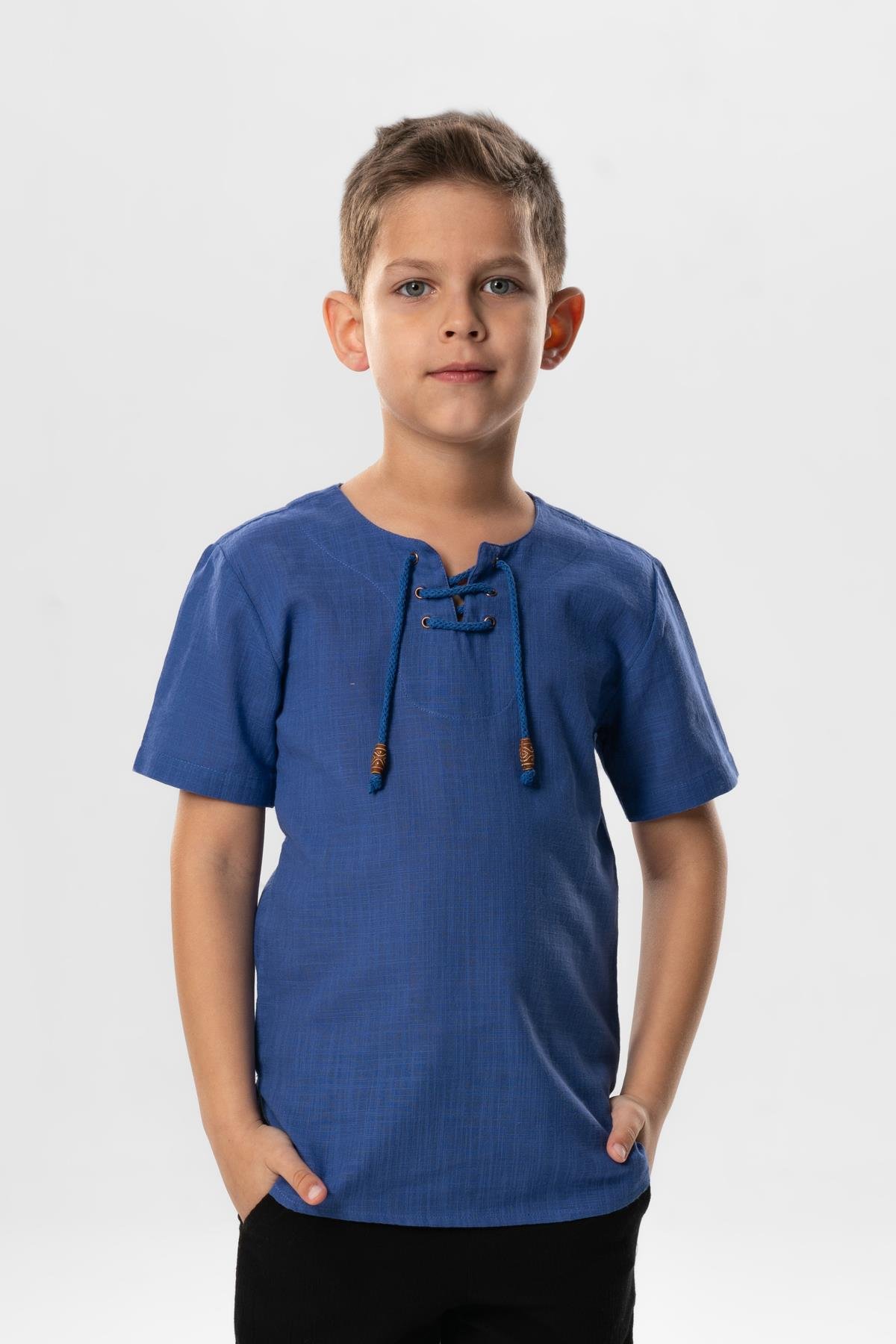 Kısa Kol Şile Bezi Zımbalı Yazlık Erkek Çocuk Tshirt Saks 3050