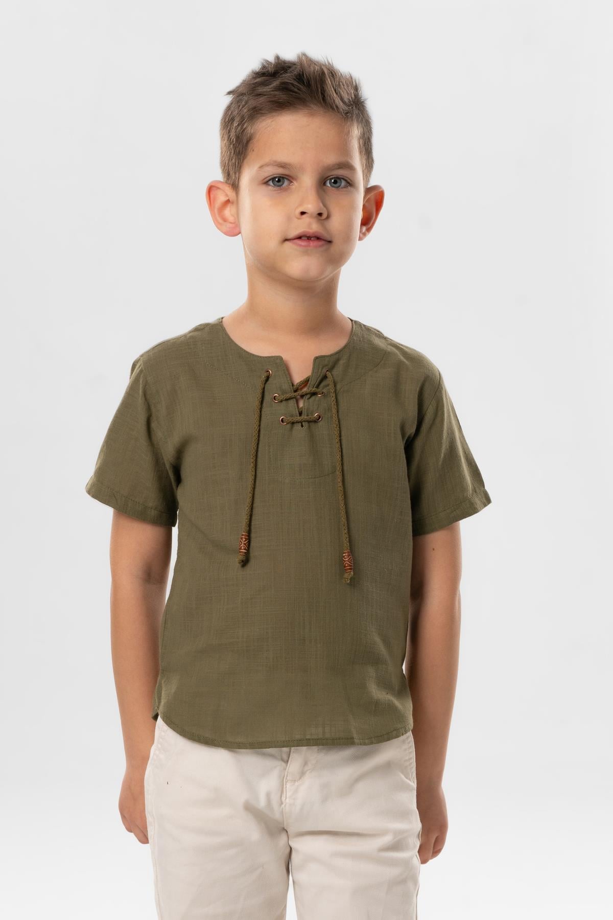 Short Sleeve Şile Cloth Staple Boy Tshirt Khaki
