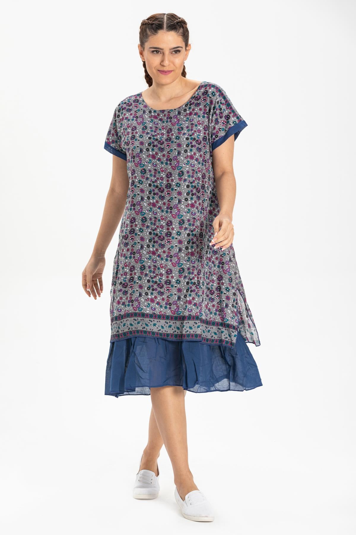 Short Sleeve Voile Defne Midi Length Dress Purple