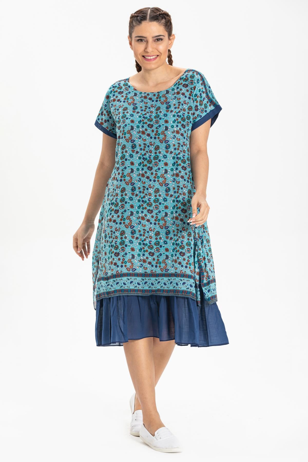 Kısa Kol Vual Defne Midi Boy Elbise Su Yeşili 6100