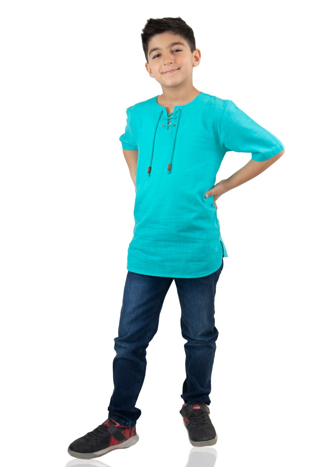 Short Sleeve Şile Cloth Staple Boy Tshirt Turquoise
