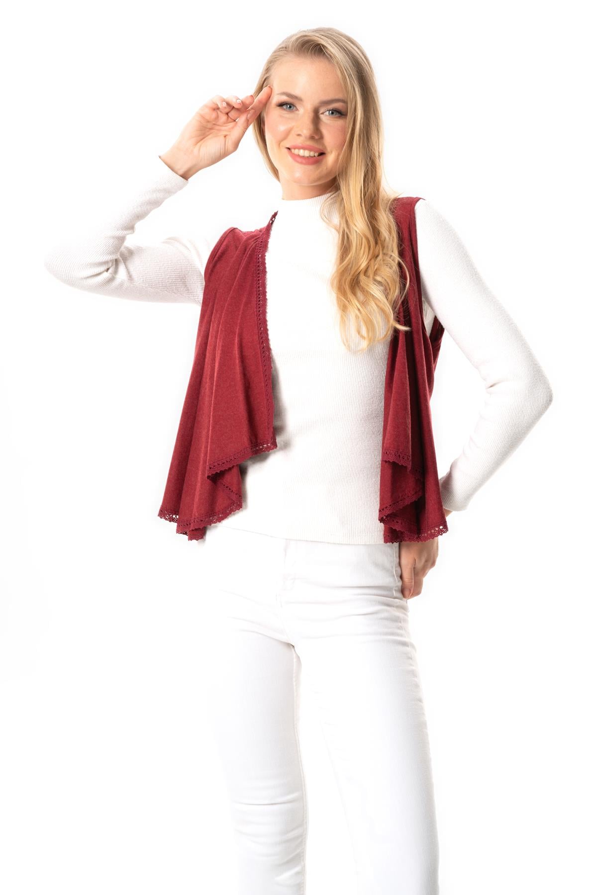 Long Sleeve Atlas Fall and Winter Asymmetric Cut Combed Viscose Vest Burgundy