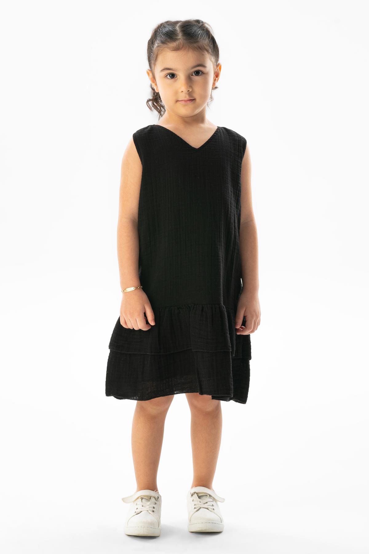 Sleeveless Aybike Summer Muslin Kids Dress Black