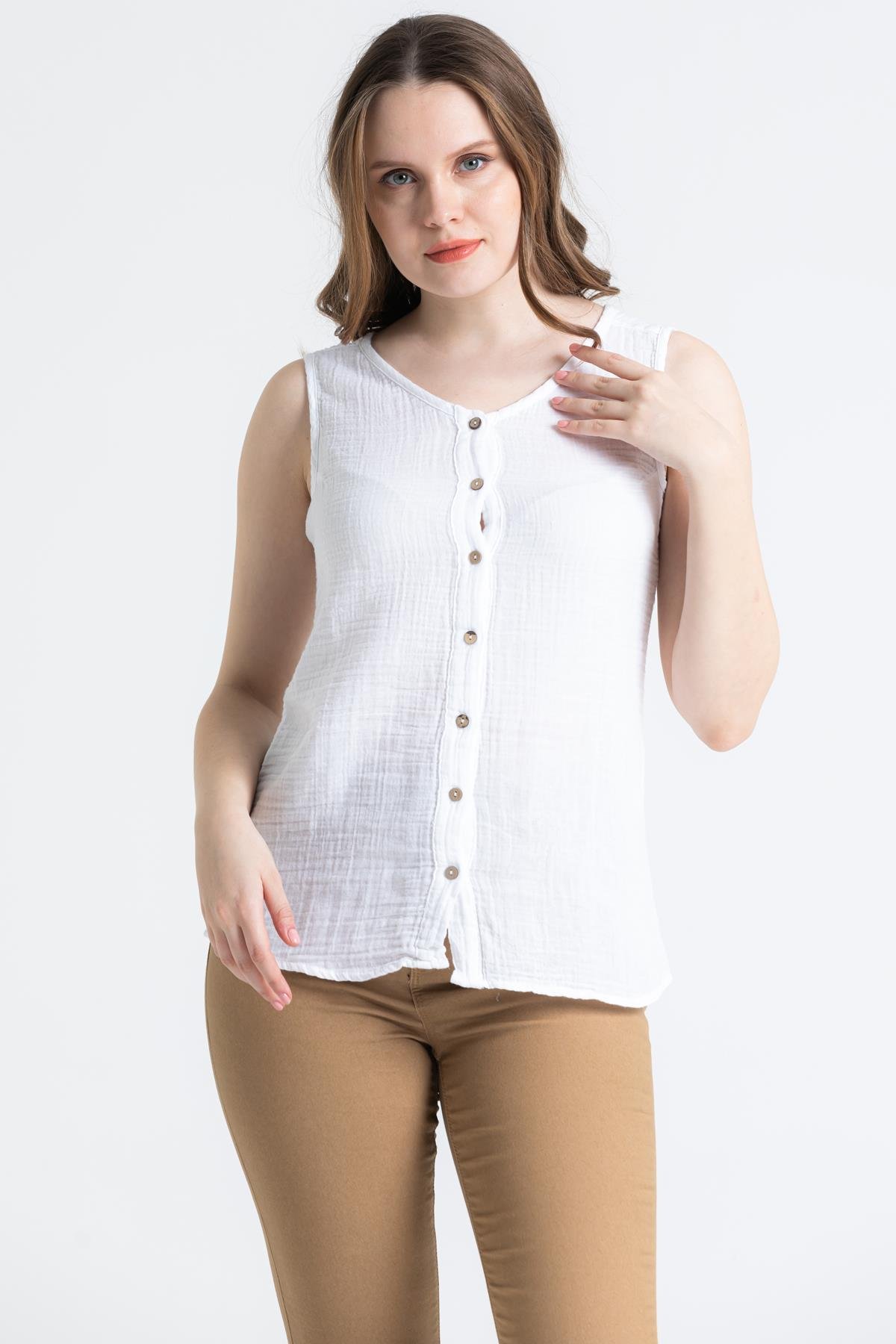 Kolsuz Müslin Melis Bluz Beyaz Byz