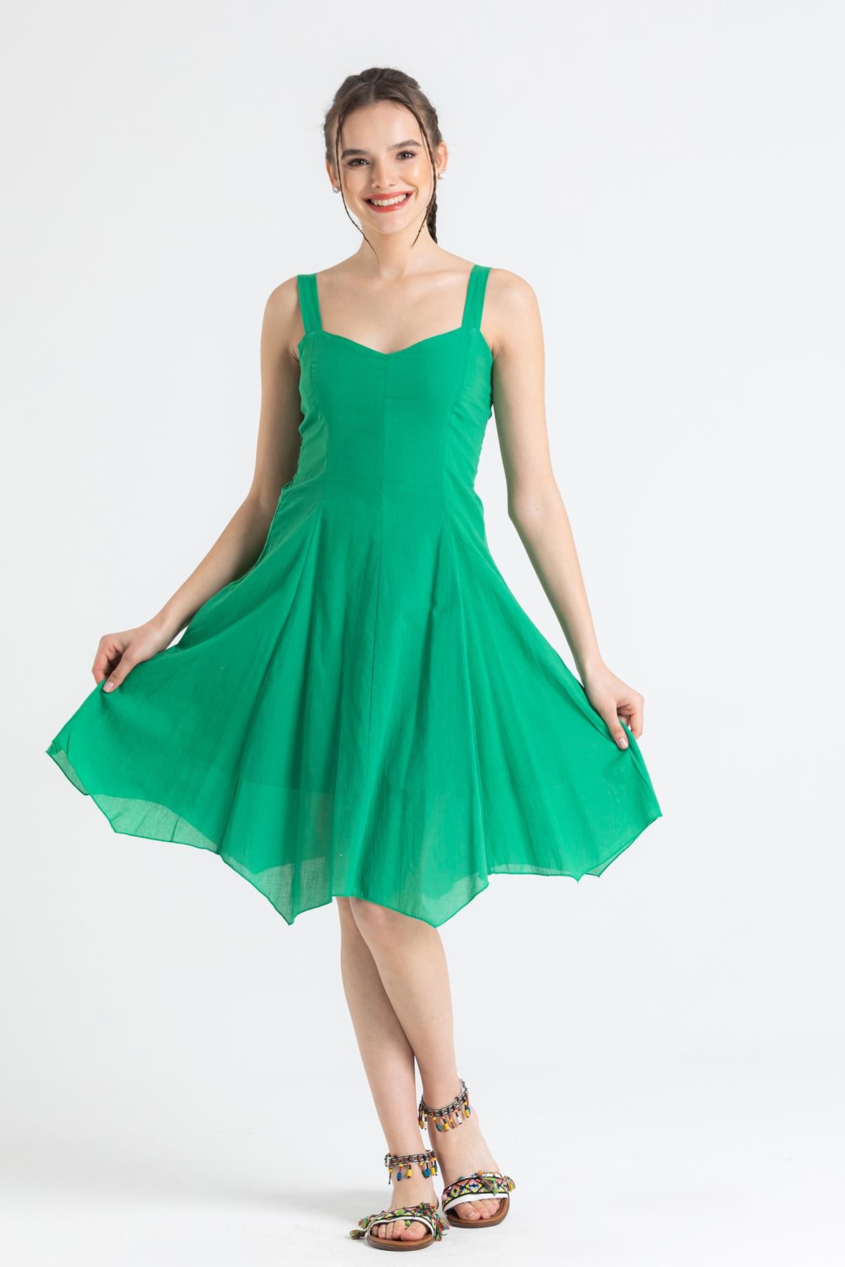 Strappy Voile Emel Short Dress Grassgreen