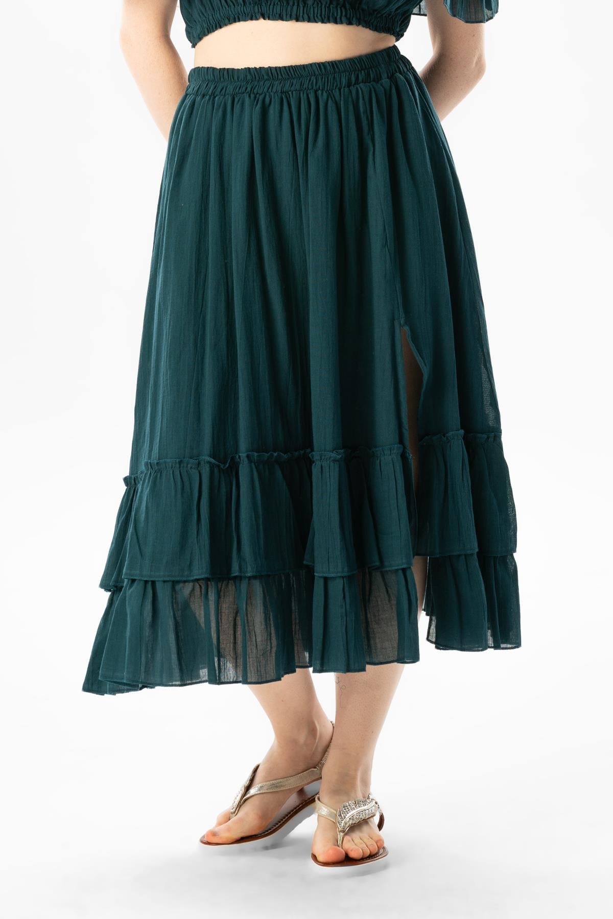Lavinya Elastic Waist Voile Long Summer Skirt Petrol