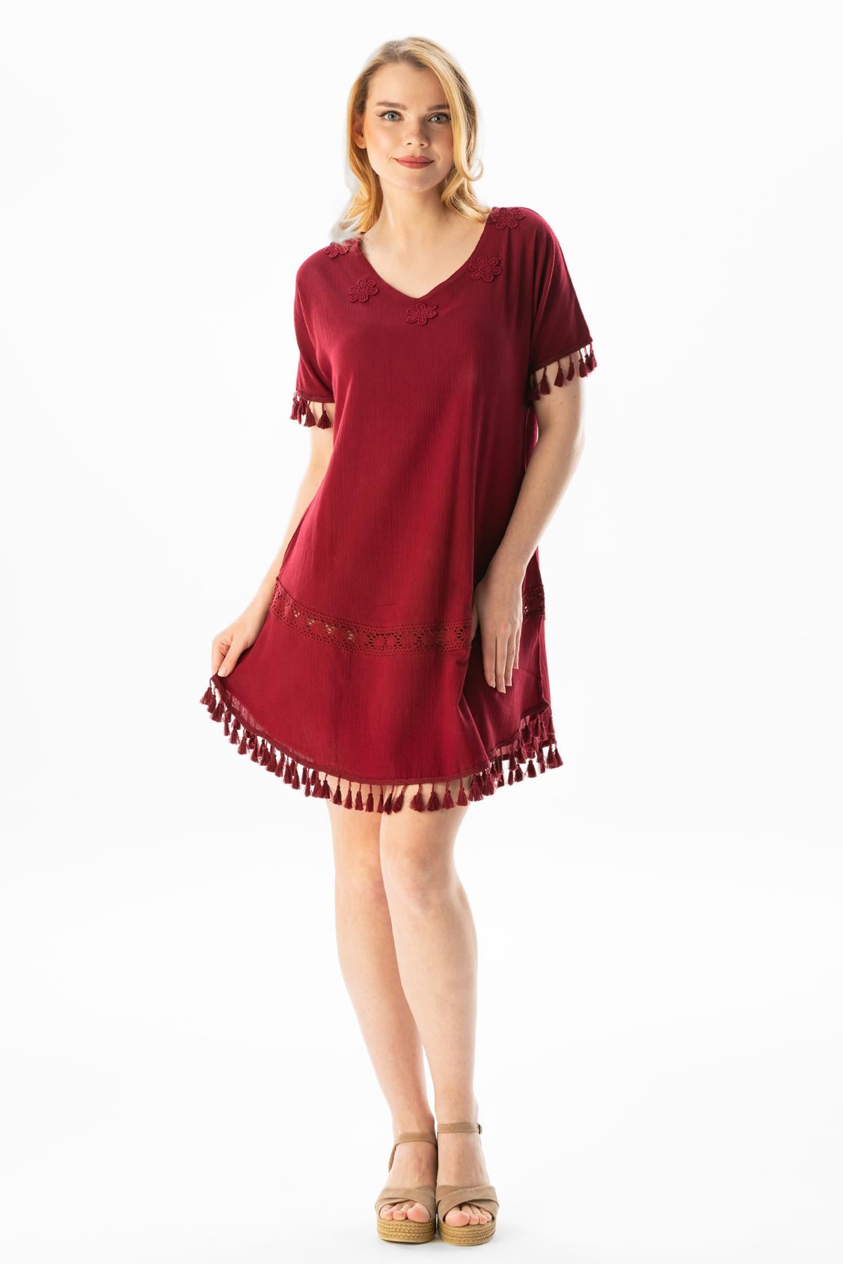 Meltem Şile Bezi Yazlık Tunik Bordo Brd