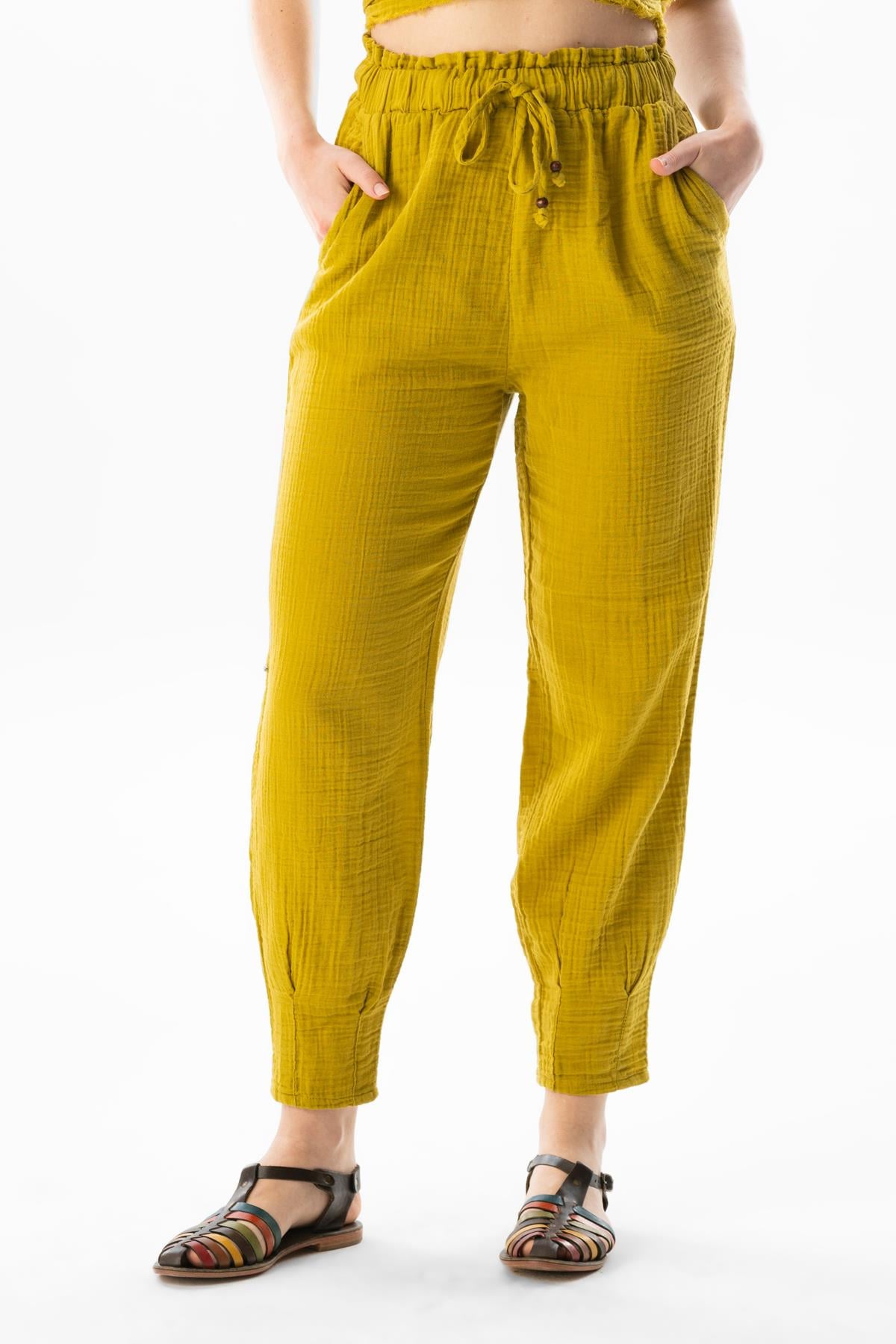 Muslin Carrot Summer Pants Oil Green