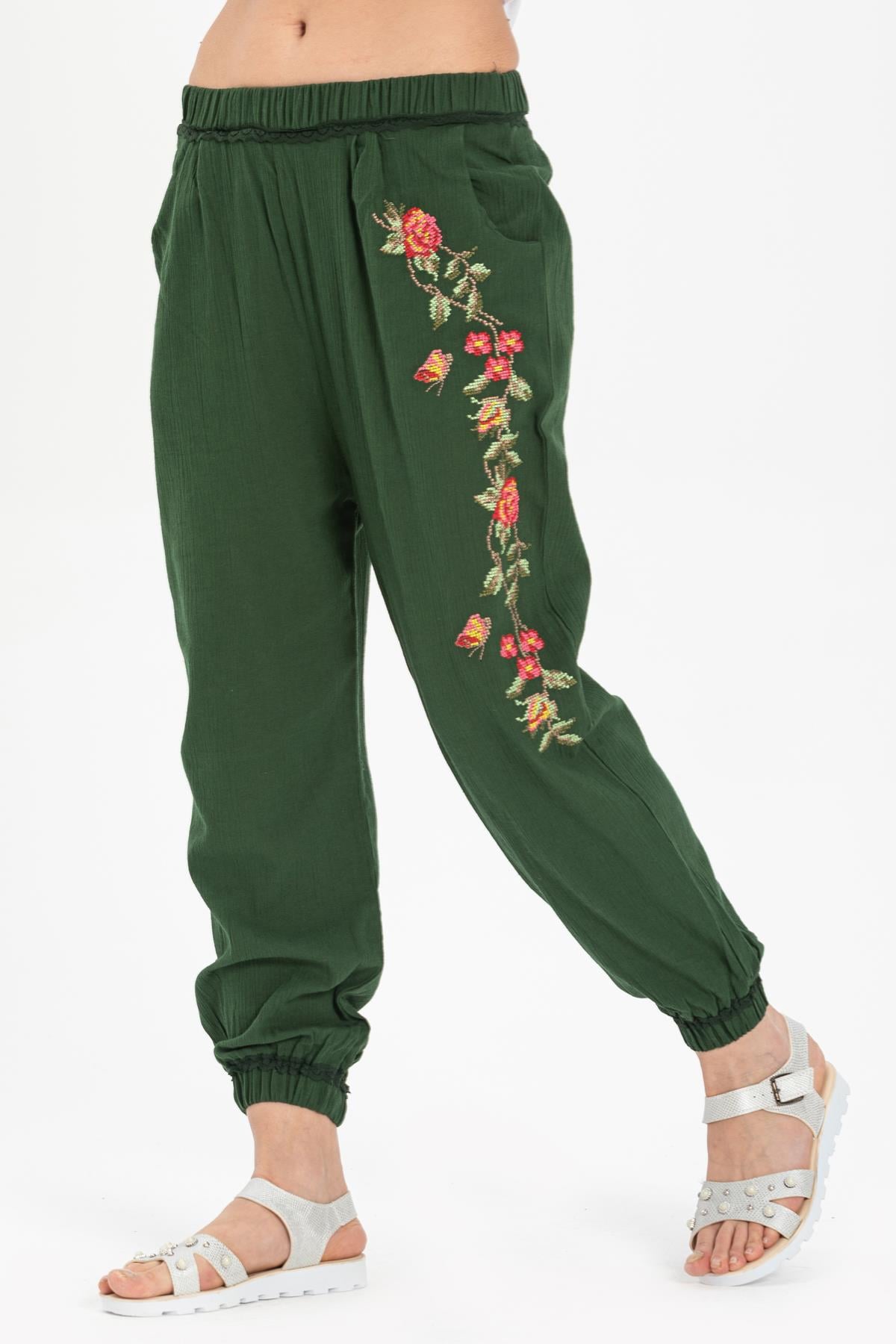Embroidered Sile Fabric Asya Shalwar Green