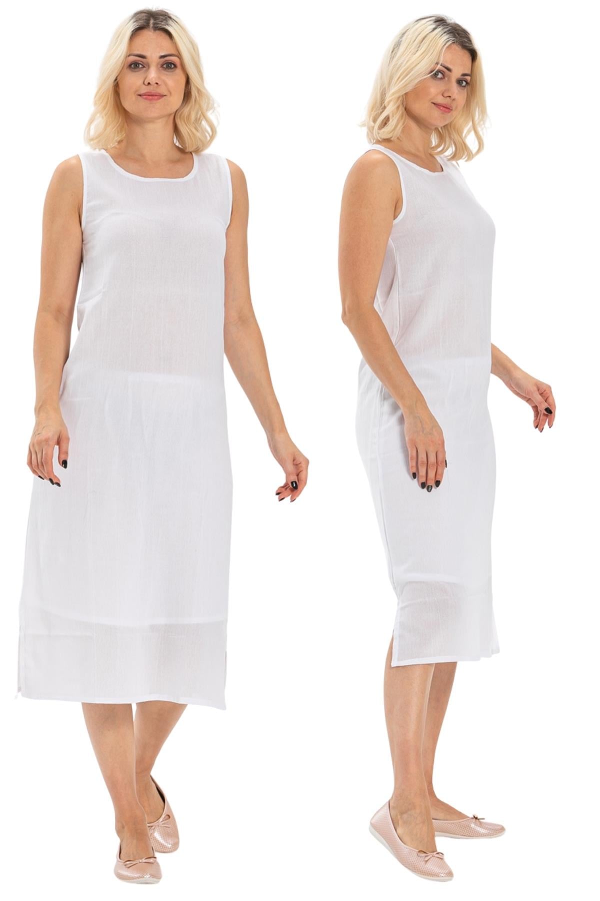 Pamuk Kombinezon Kalın Atlet Askılı Şile Bezi Uzun Elbise Astarı 2'li Set Beyaz-Beyaz Byz/Byz
