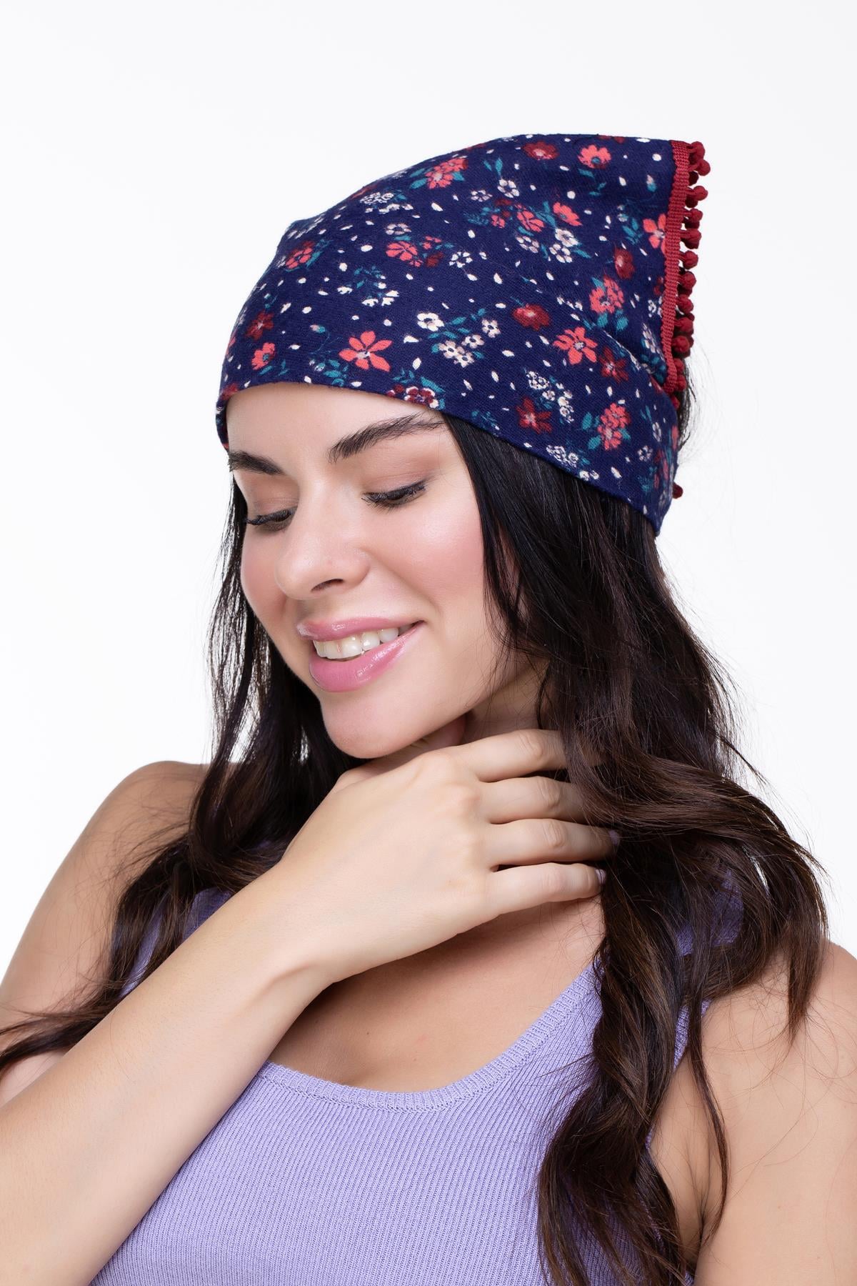 Pazen Bandana Çiçek Desen Lacivert Lcvt
