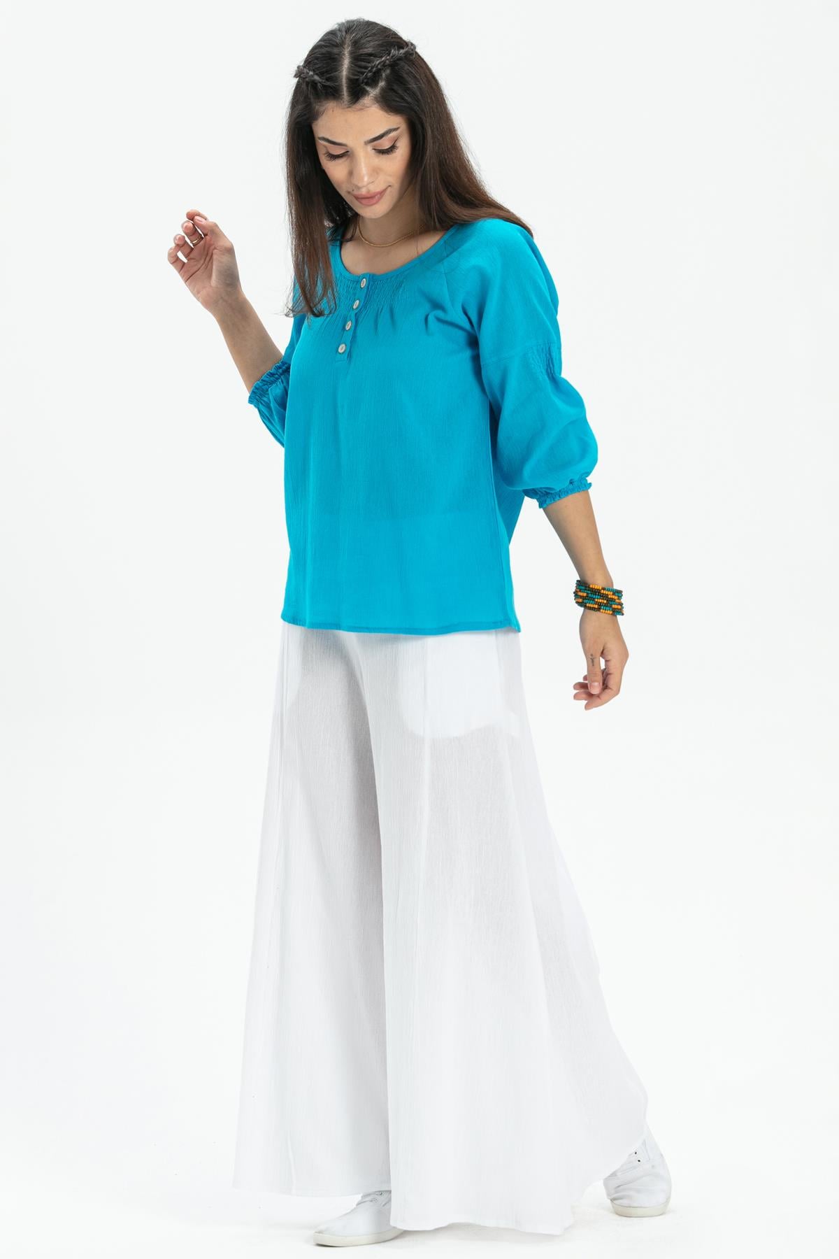 Sile Fabric Wide Leg Trousers White