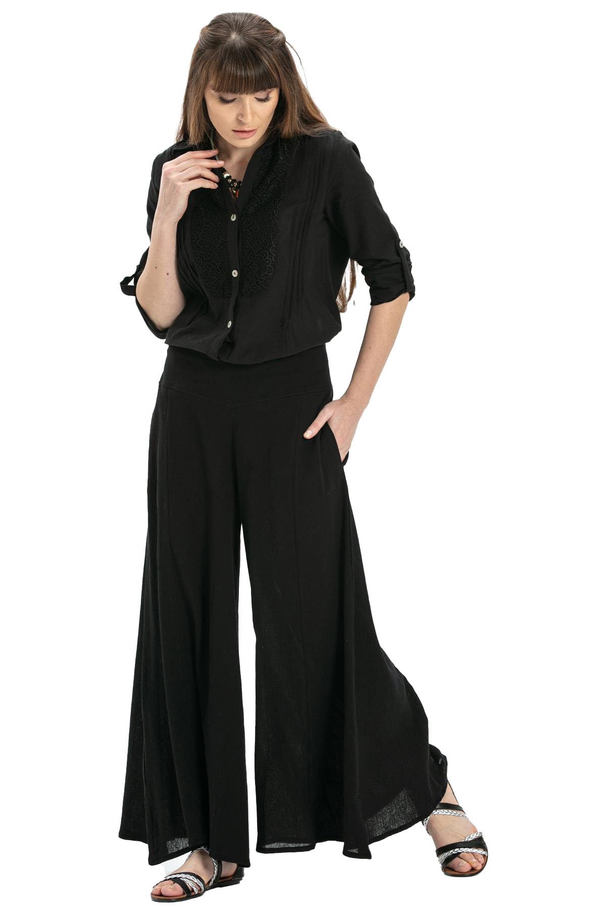 Sile Fabric Wide Leg Trousers Black
